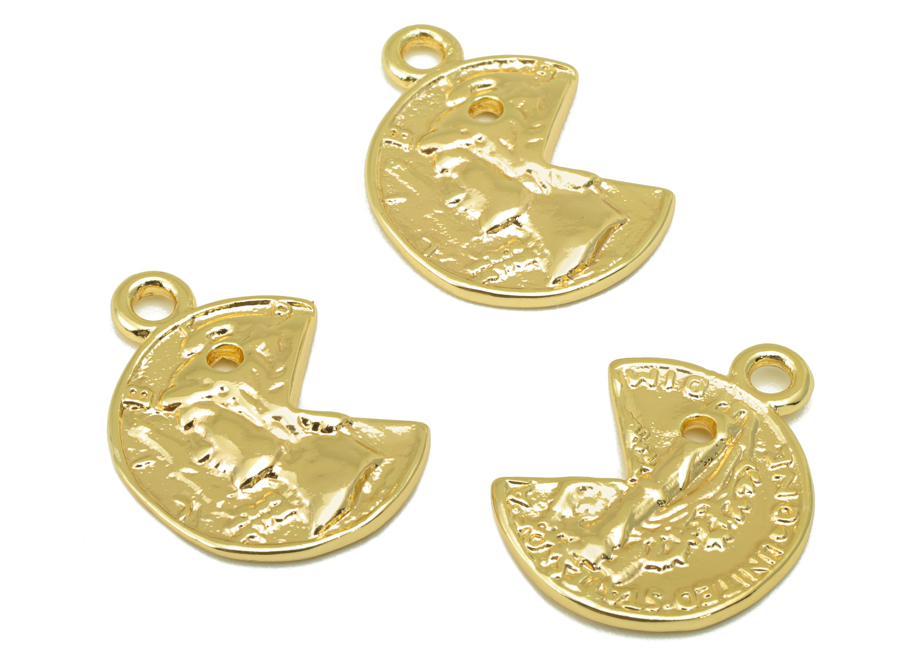Brass Pie Earring Charm - Portrait Pie Earring Charm - Textured Man Charm - For Necklace - 18K Real Gold Plated -19x 13.9x 1.9mm-RGP6291 - DOMEDBAZAAR