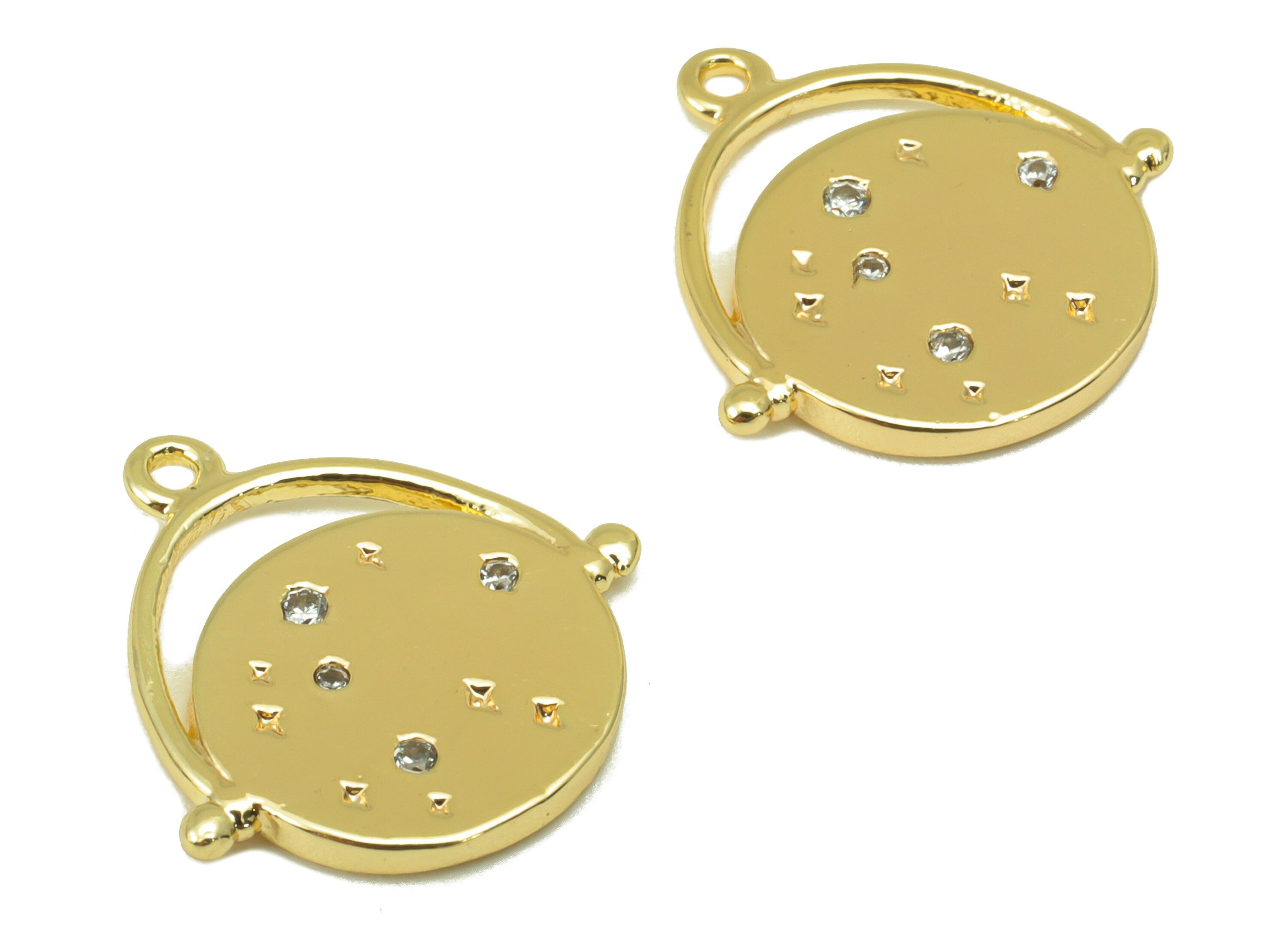 Brass Earring Charm - Cubic Zircon Earth Pendant - CZ Round Planet Earring - Earth Star for Necklace-18K Real Gold Plated- 16x15x2mm-RGP6293 - DOMEDBAZAAR