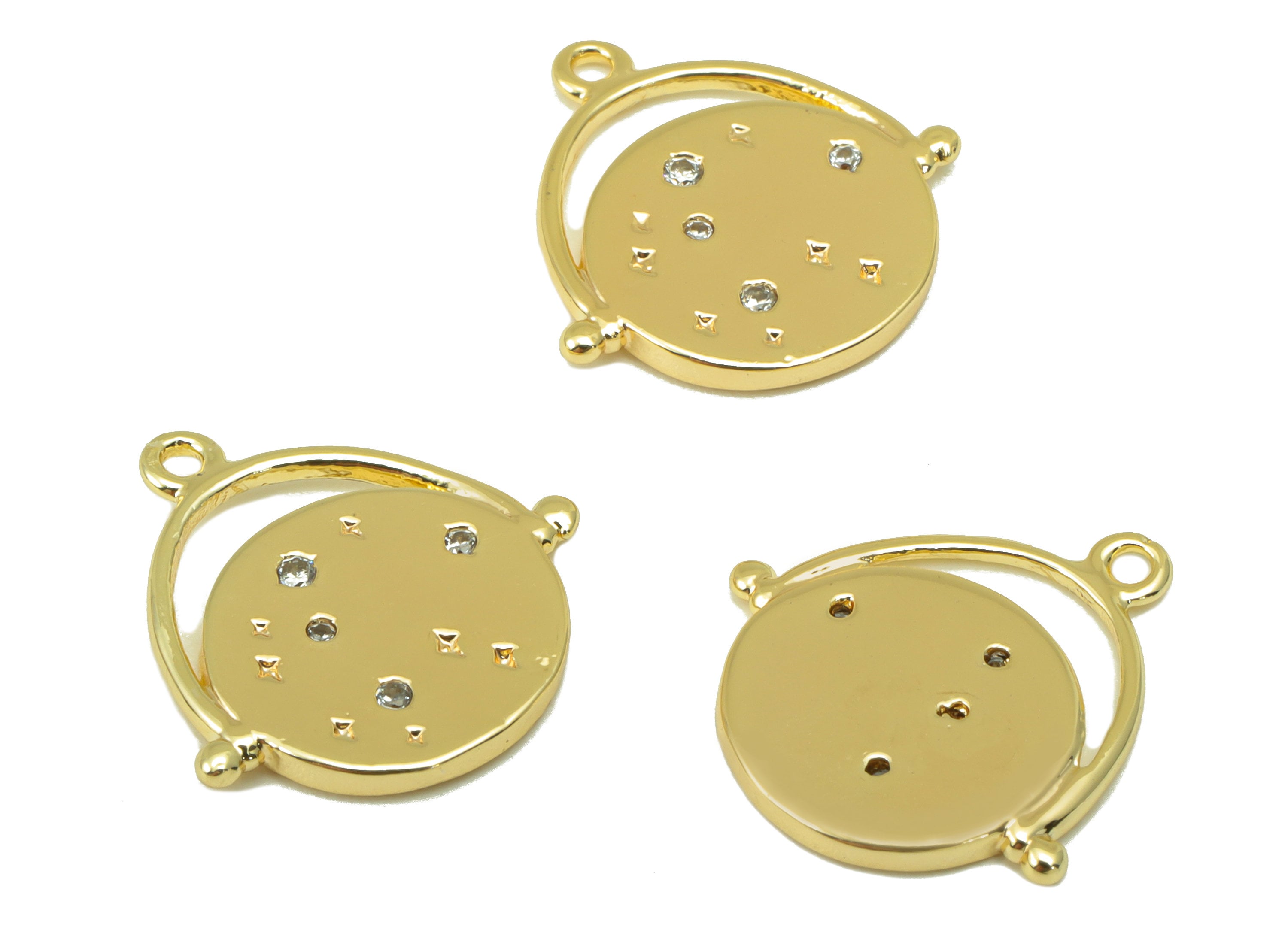 Brass Earring Charm - Cubic Zircon Earth Pendant - CZ Round Planet Earring - Earth Star for Necklace-18K Real Gold Plated- 16x15x2mm-RGP6293 - DOMEDBAZAAR