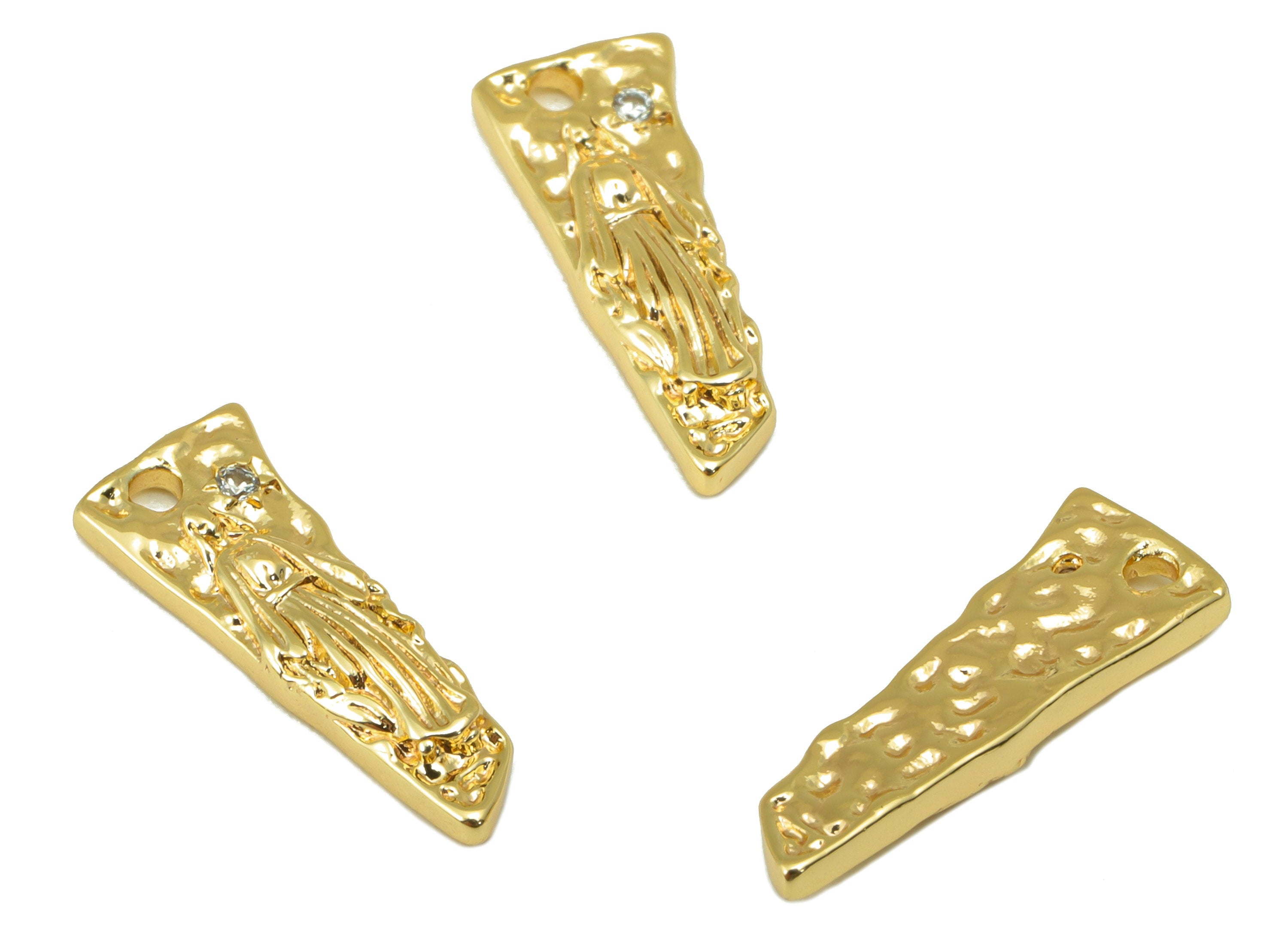 Brass Hammered Earring Charm -  Textured Angle Pendant - CZ Earring - Cubic Zirconia for Necklace-18K Real Gold Plated- 17x7x2mm-RGP6295 - DOMEDBAZAAR