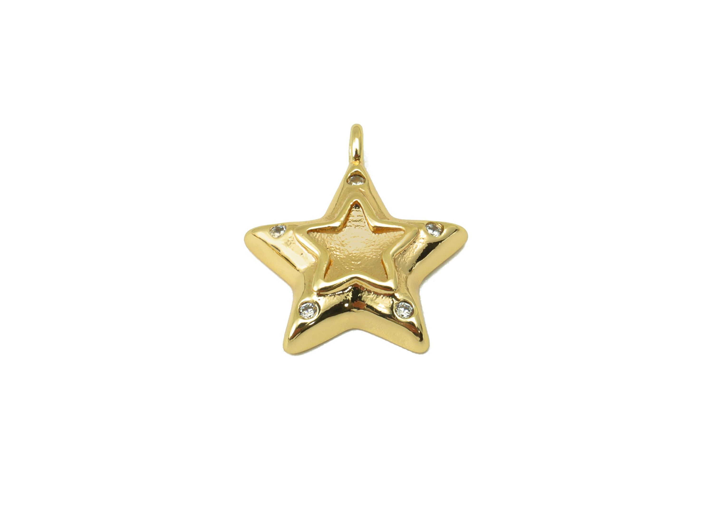 Brass Star Earring - Brass Star Cubic Zircon Earrings Charm - Star for Necklace Pendant - 18K Real Gold Plated- 16.26x14x1.35mm-RGP6297 - DOMEDBAZAAR