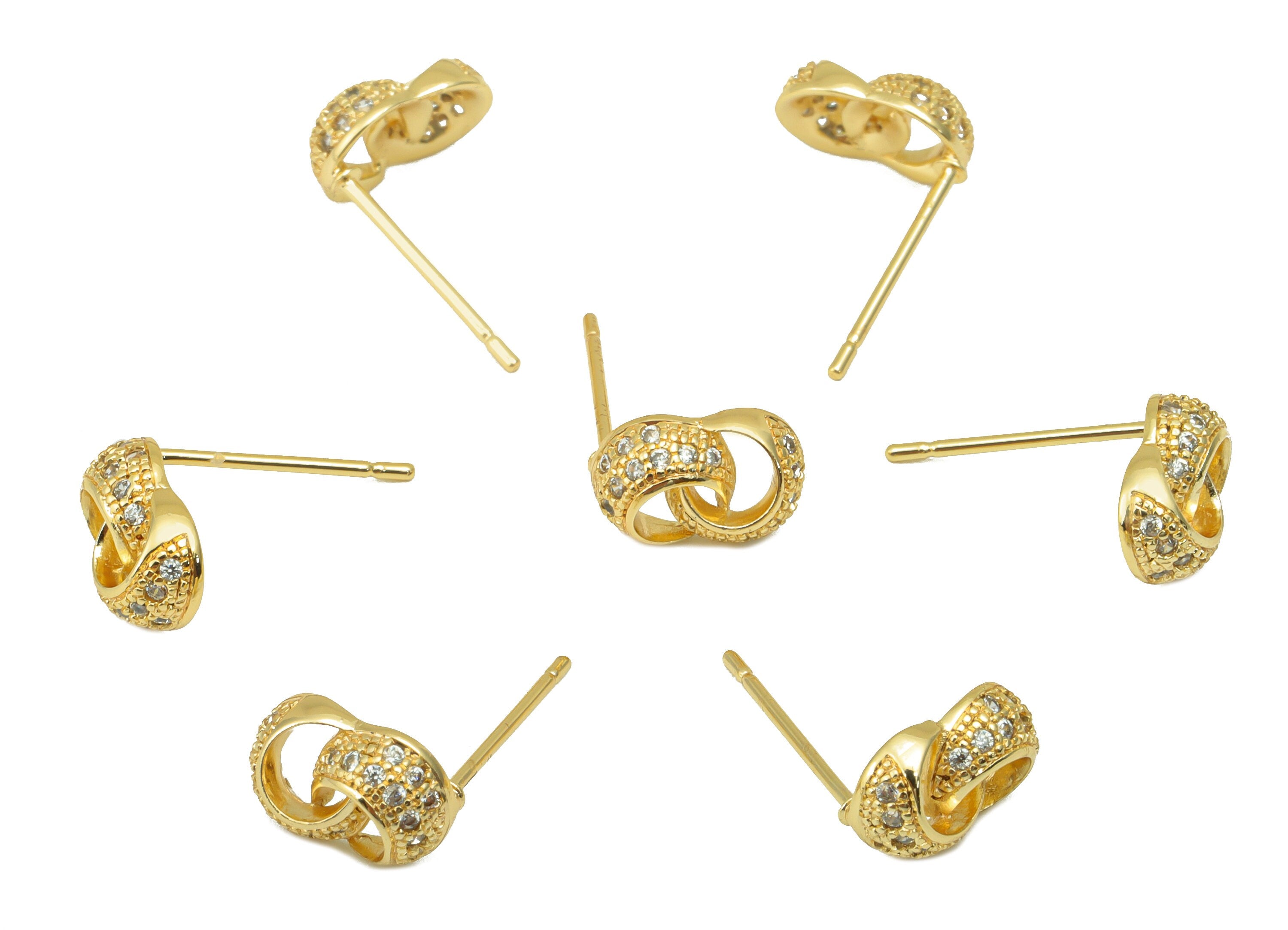Brass Round Earring Stud - Circle Link Earring Post -Double Cubic Zirconia Stud - Infinity Post - 18K Real Gold Plated -10x6x2mm- RGP6420 - DOMEDBAZAAR