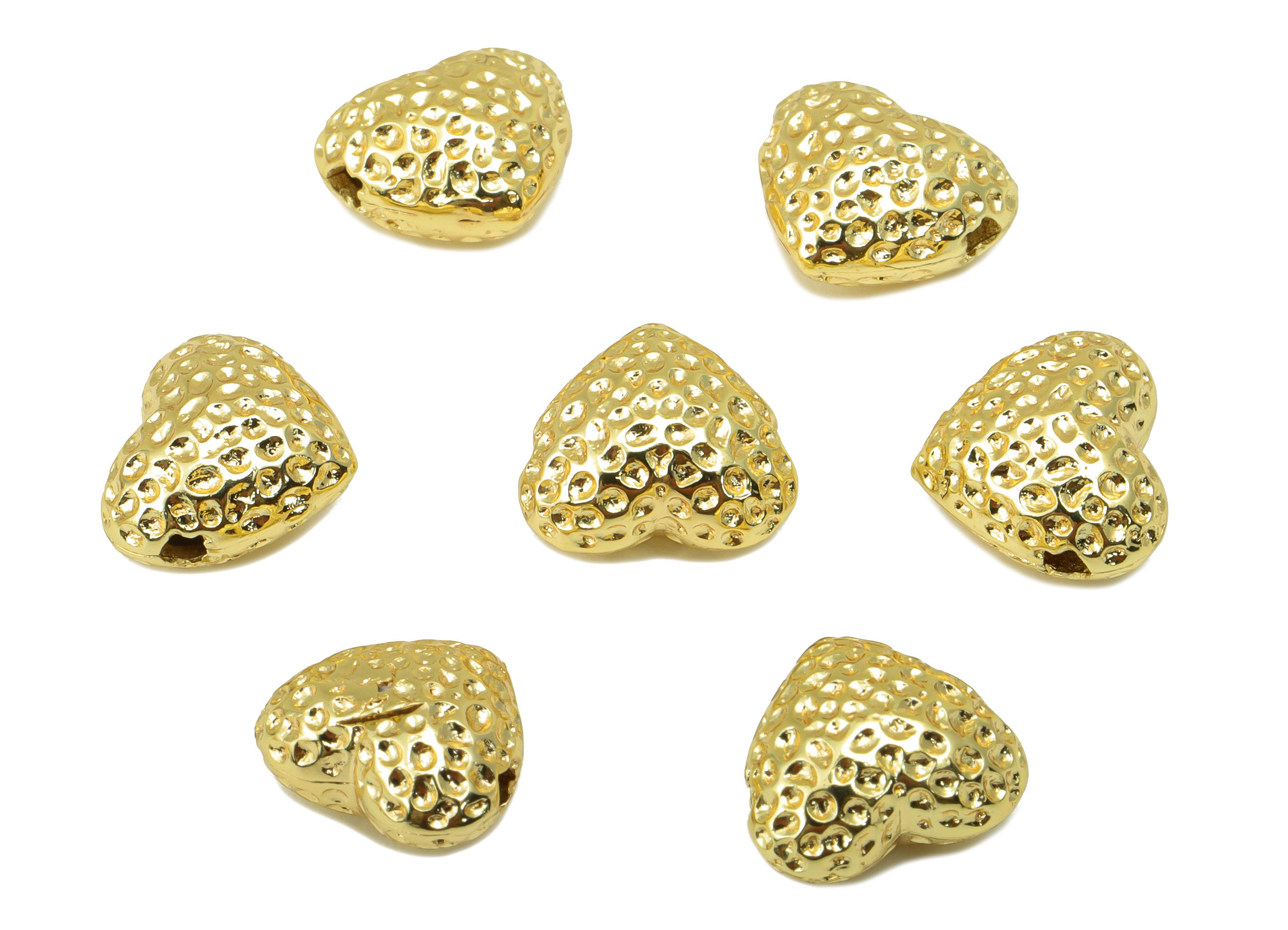 Brass Heart Spacer Bead - Brass Hammered Heart Charms - Gold Heart Pendant - for Necklace - 18K Real Gold Plated-9.8x11 x 6.64mm-RGP6298 - DOMEDBAZAAR