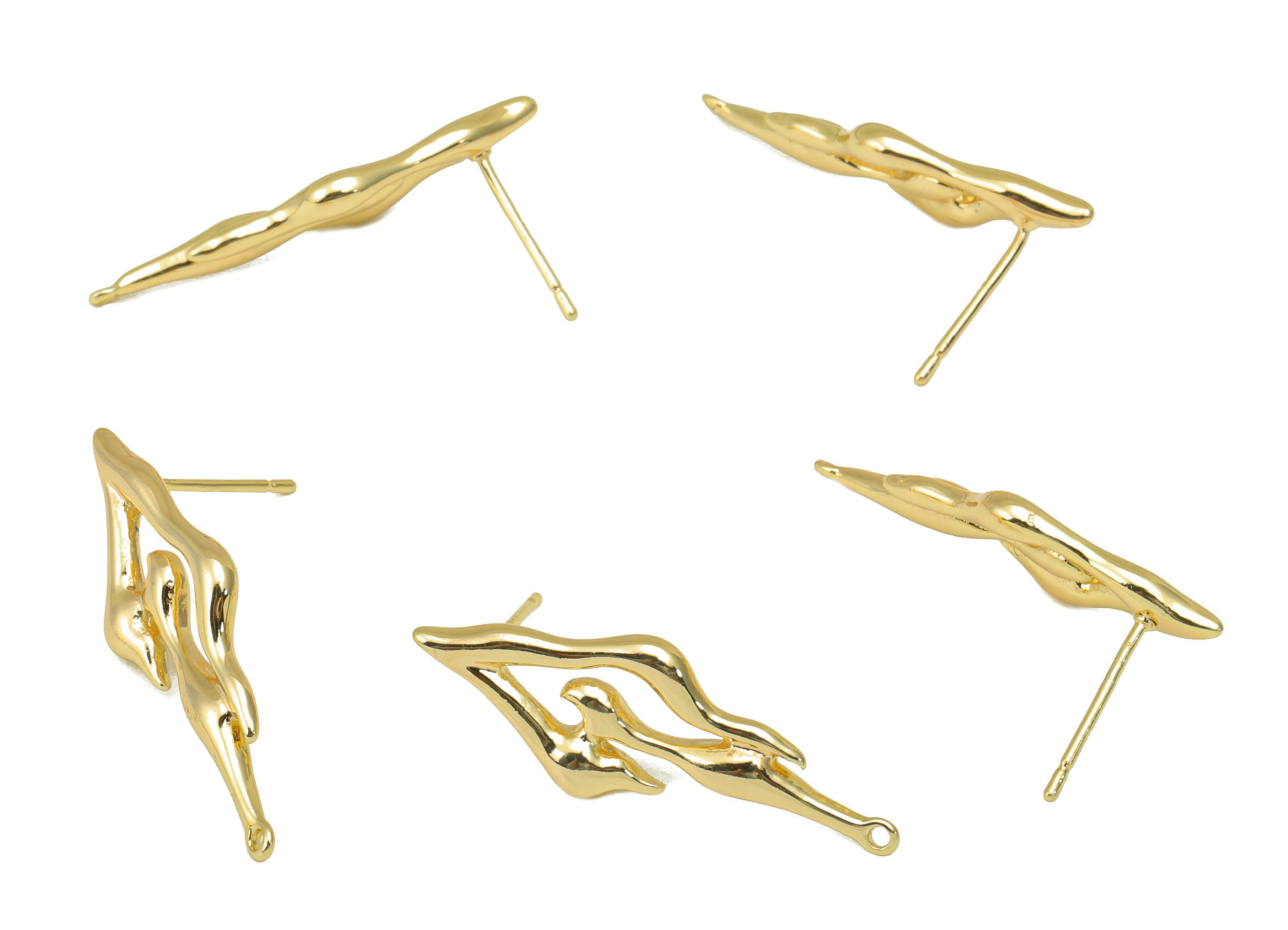 Brass Irregular Earring Stud - Burning Earring Post -Melting Stud With Loop -Melting Gold Earring - 18K Real Gold Plated -30x11x2mm- RGP6440 - DOMEDBAZAAR