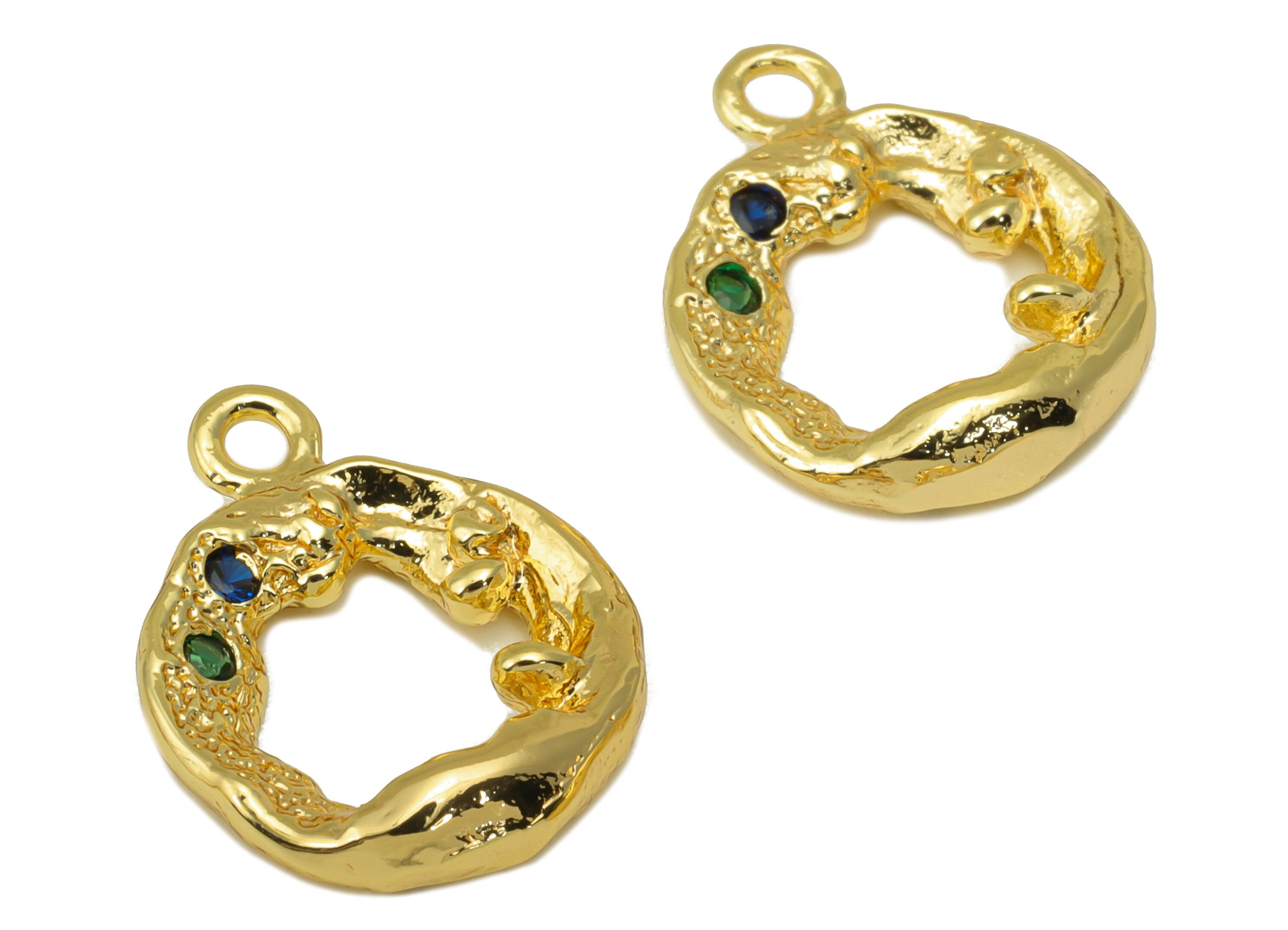 Brass Round Earring Bead - Brass Textured CZ Charms - Cubic Zirconia Pendant - for Necklace - 18K Real Gold Plated - 18x 14x 2.73mm-RGP6299 - DOMEDBAZAAR