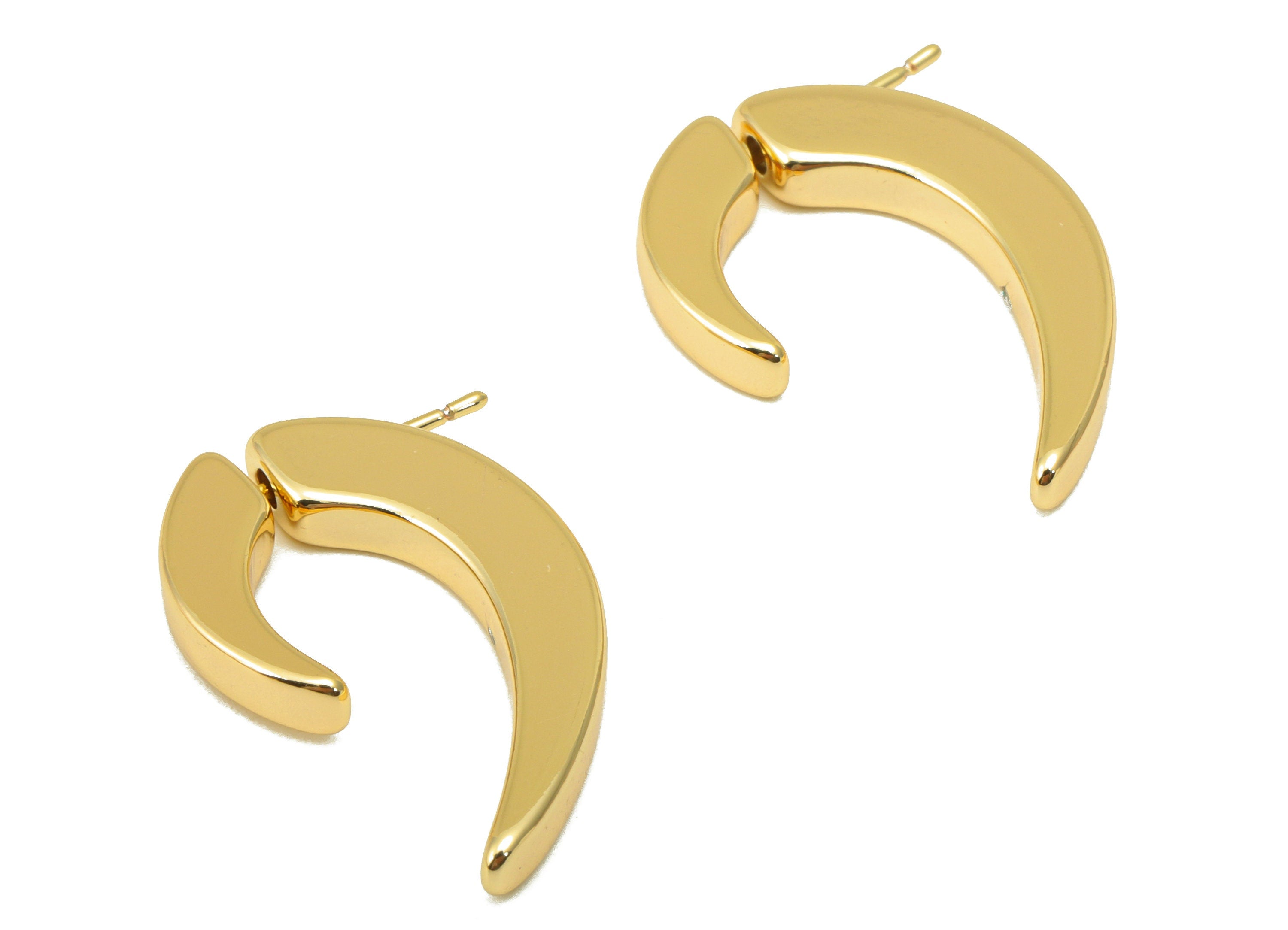 Brass Half Heart Earring Stud - Brass Earring Post - Brass Swivel Earring Post -925 Silver - 18K Real Gold Plated -27x17x 3mm- RGP6686 - DOMEDBAZAAR