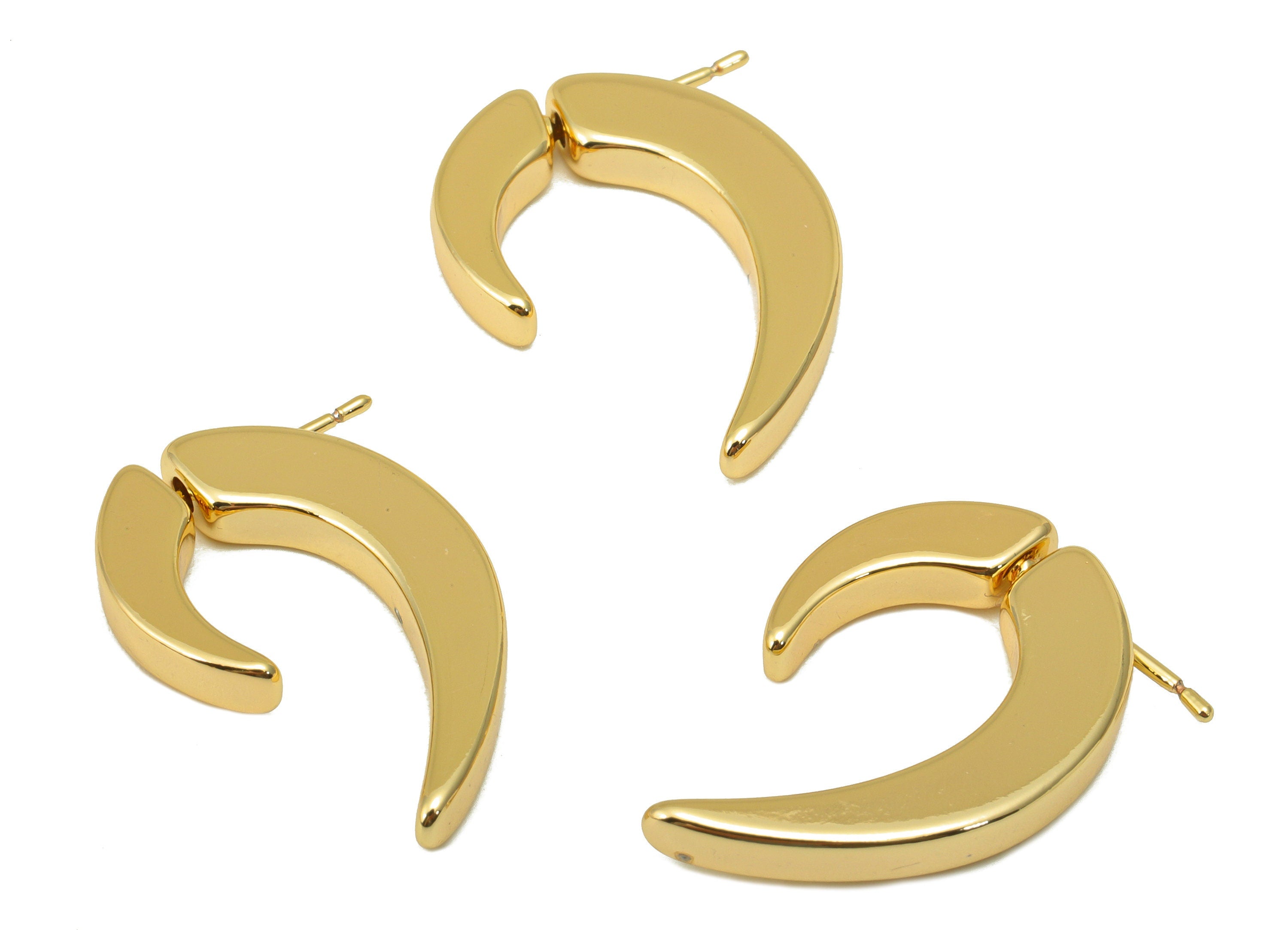 Brass Half Heart Earring Stud - Brass Earring Post - Brass Swivel Earring Post -925 Silver - 18K Real Gold Plated -27x17x 3mm- RGP6686 - DOMEDBAZAAR