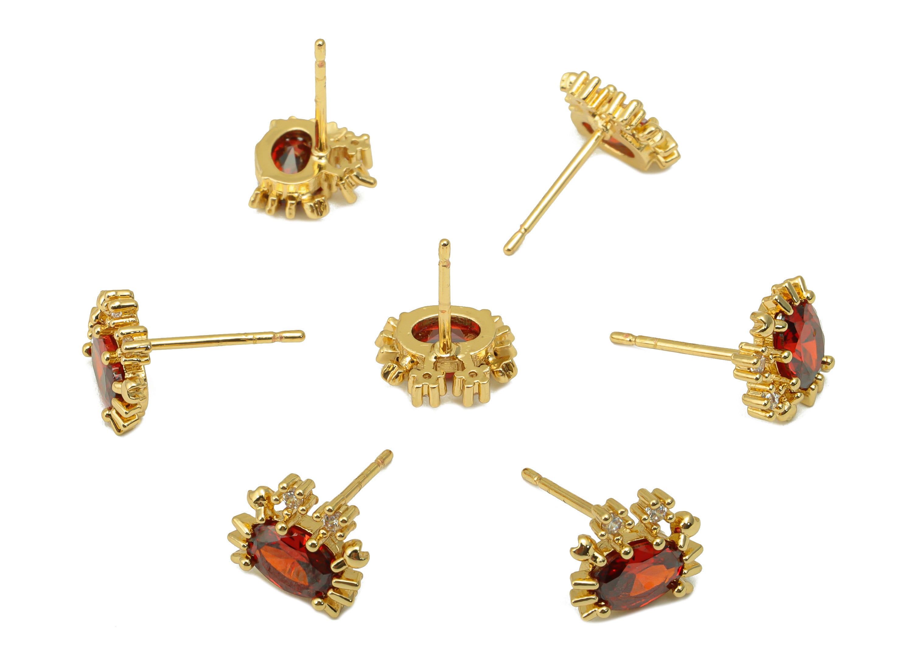 Brass Crab Earring Stud - Red Crab Earring Post - Brass Animal Earring Post - Cubic Zirconia - 18K Real Gold Plated -8x10x 3.06mm- RGP6683 - DOMEDBAZAAR