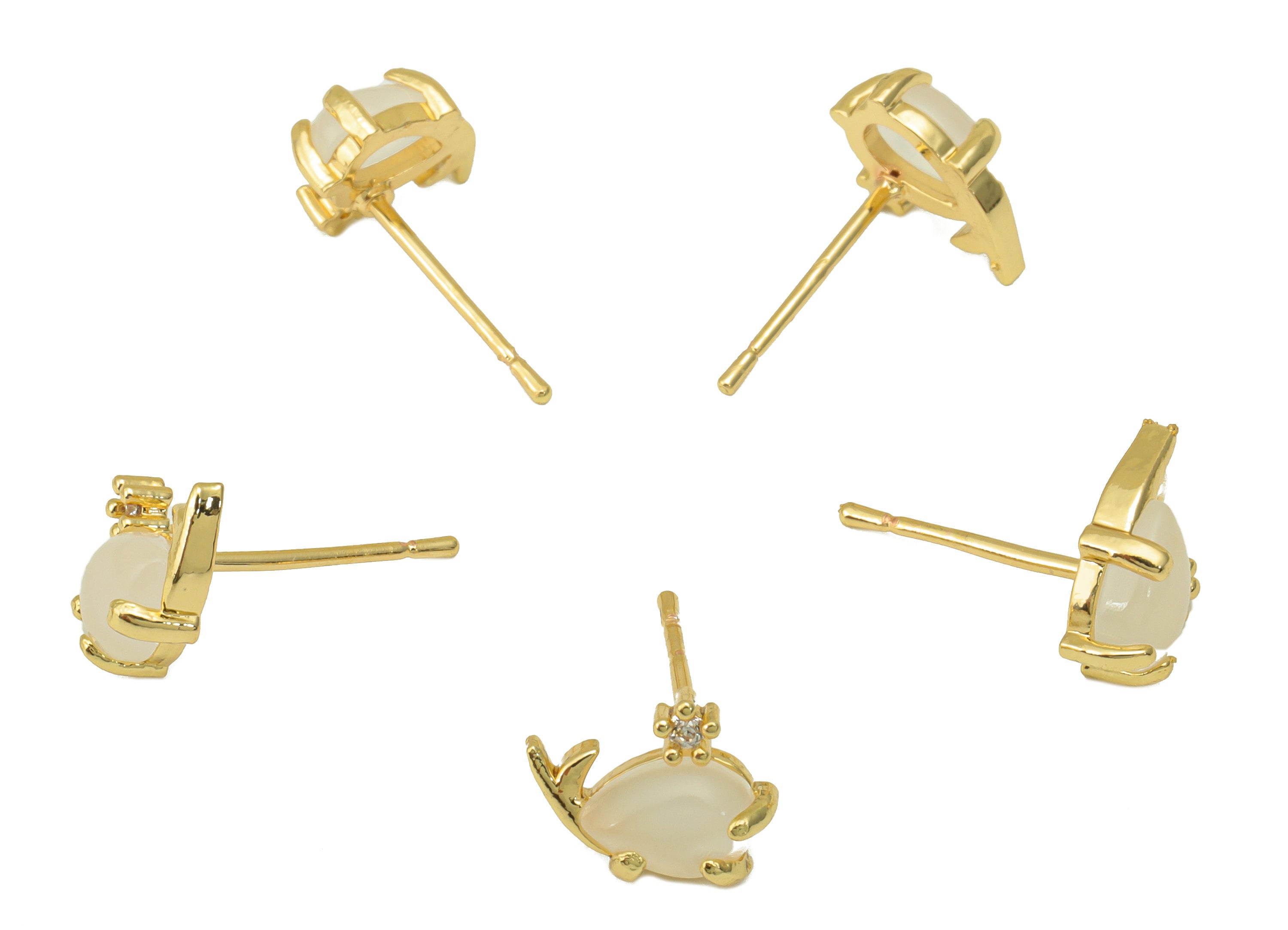 Brass Whale Earring Stud - Pink Whale Earring Post - Marine Earring Post - Cubic Zirconia - 18K Real Gold Plated -10x 7.88x 3.58mm- RGP6685 - DOMEDBAZAAR