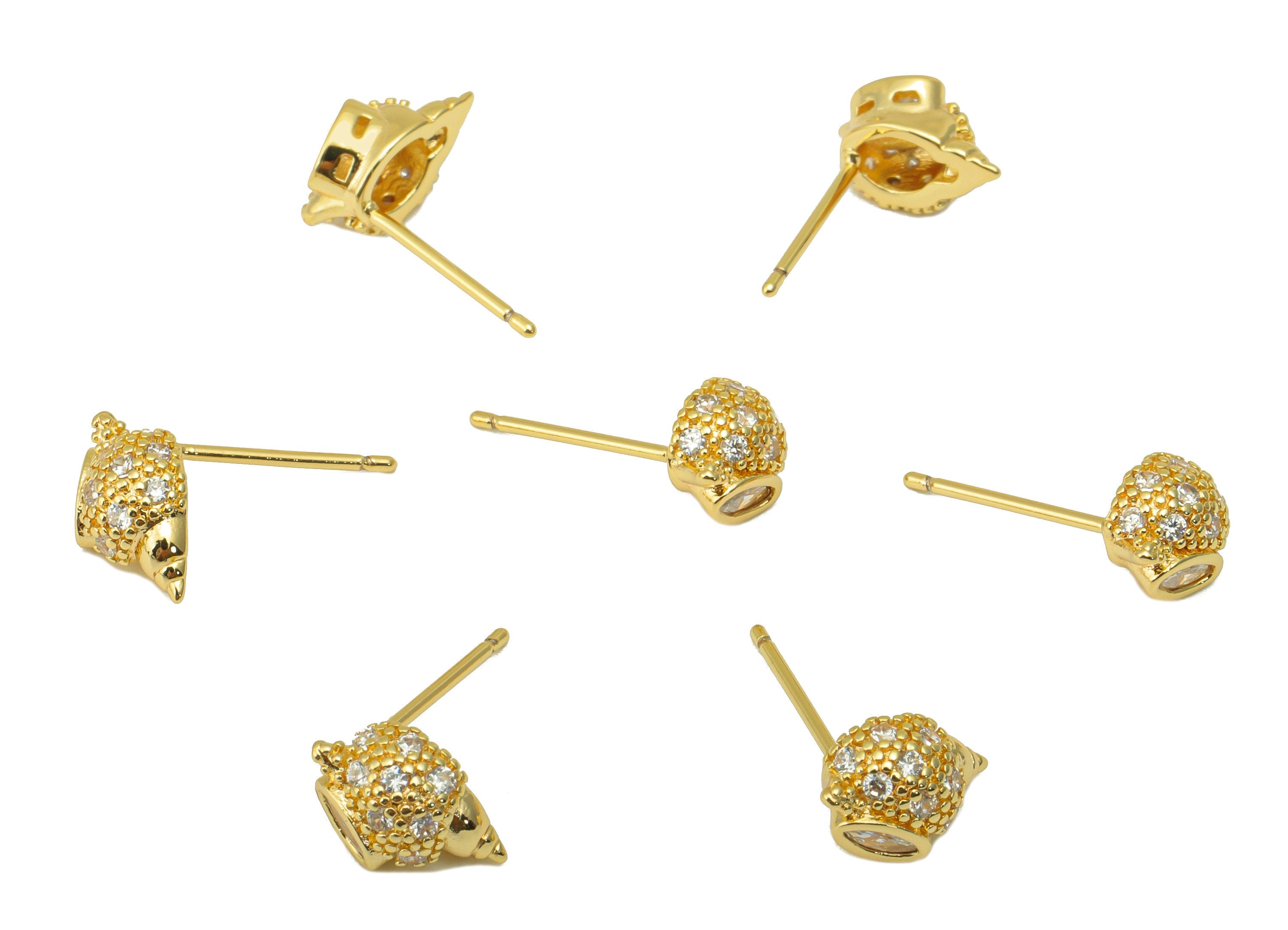 Brass Conch Earrings Stud - Seashell Earring Post -Whelk Seashell Stud Earring - Cubic Zirconia - 18K Real Gold Plated -29x25x2mm- RGP6312 - DOMEDBAZAAR