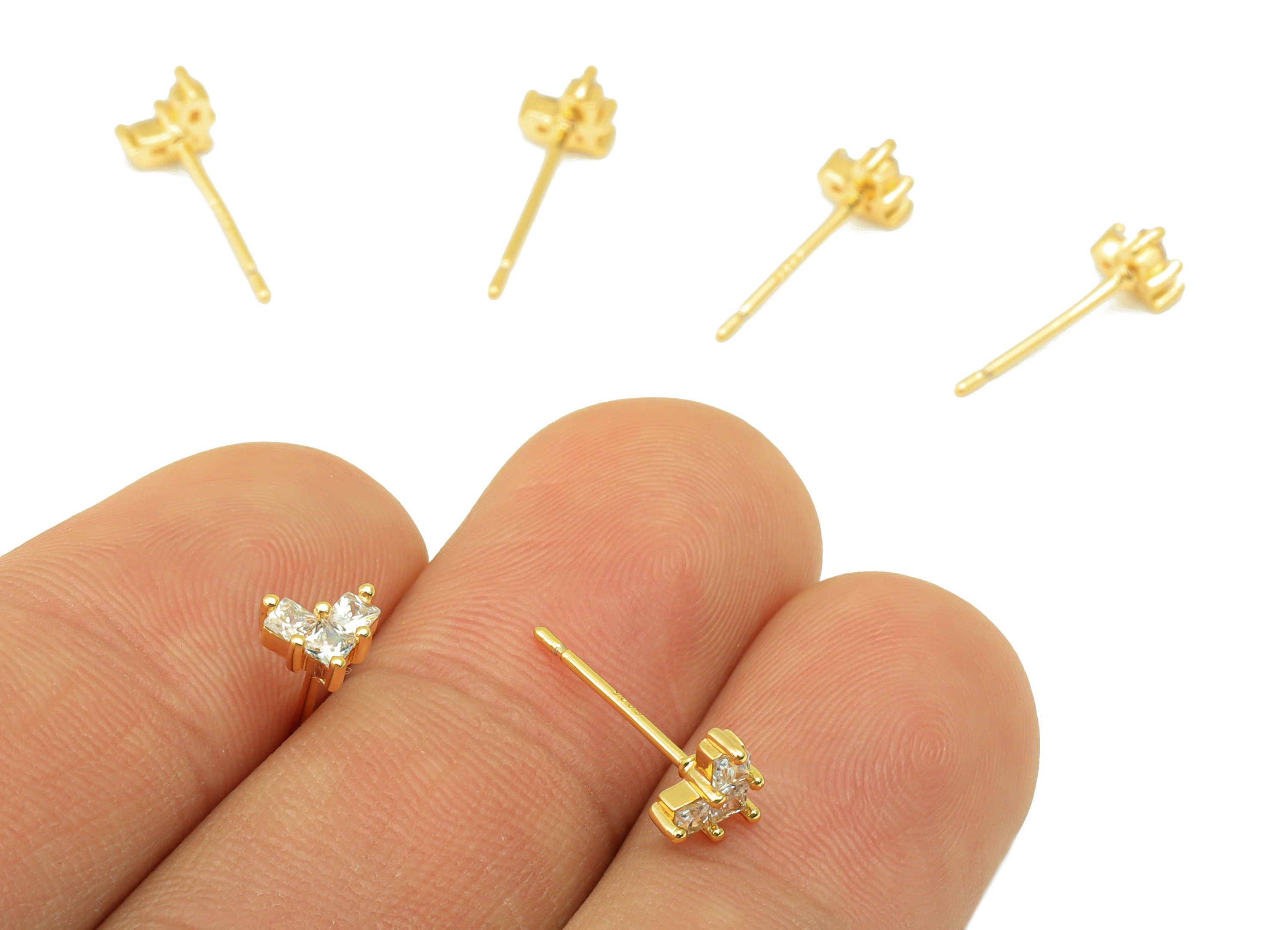 Brass Heart Earrings Studs - Brass Cubic Zircon Heart Earring Post - Mini Heart Stud Earring - 18K Real Gold Plated -5x 5.82x 2.4mm- RGP6371 - DOMEDBAZAAR