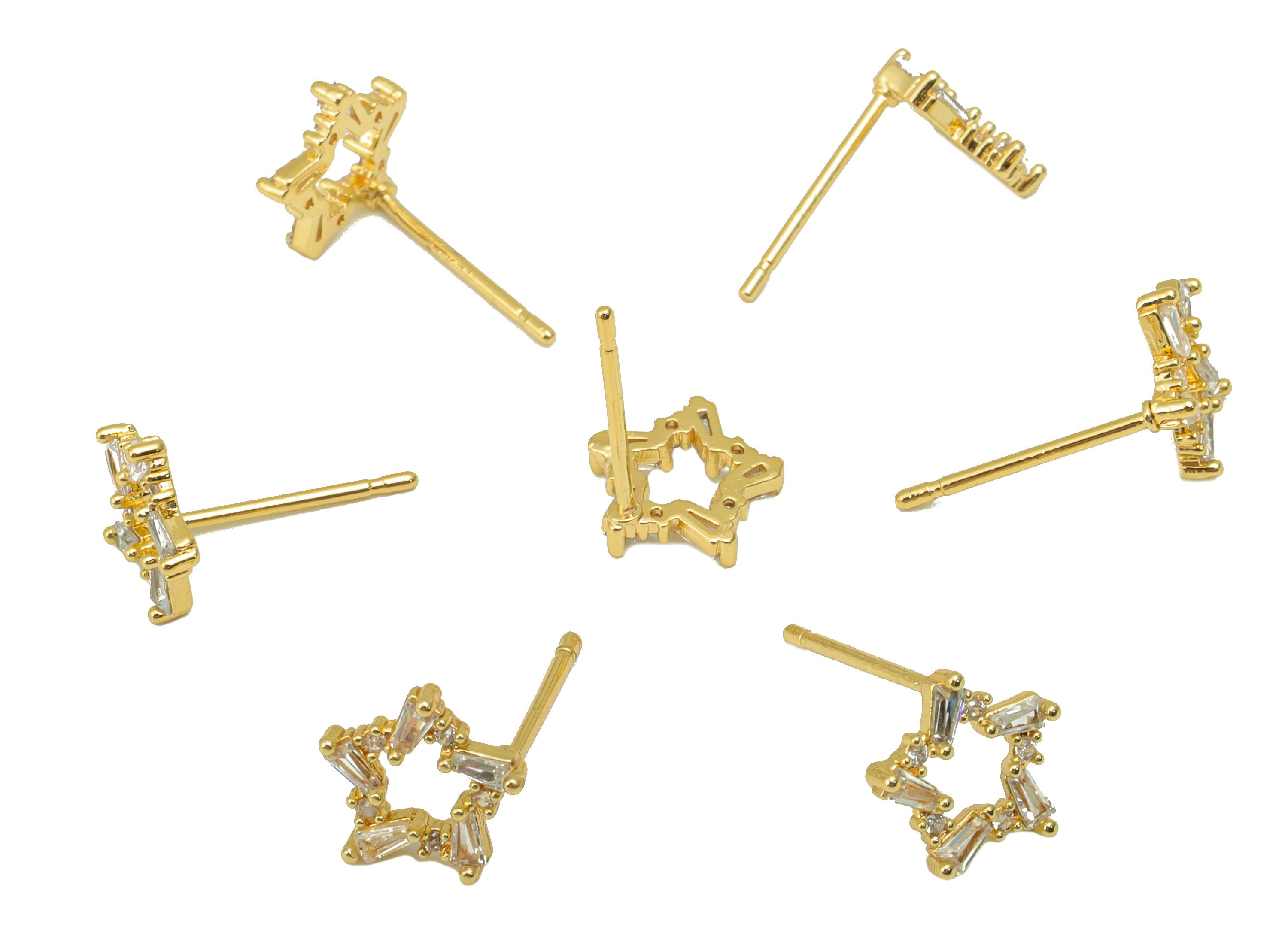 Brass Star Earrings Studs - Brass Cubic Zircon Heart Earring Post - CZ Earring Post - 18K Real Gold Plated -8.55x 8.55x 1.47mm- RGP6390 - DOMEDBAZAAR
