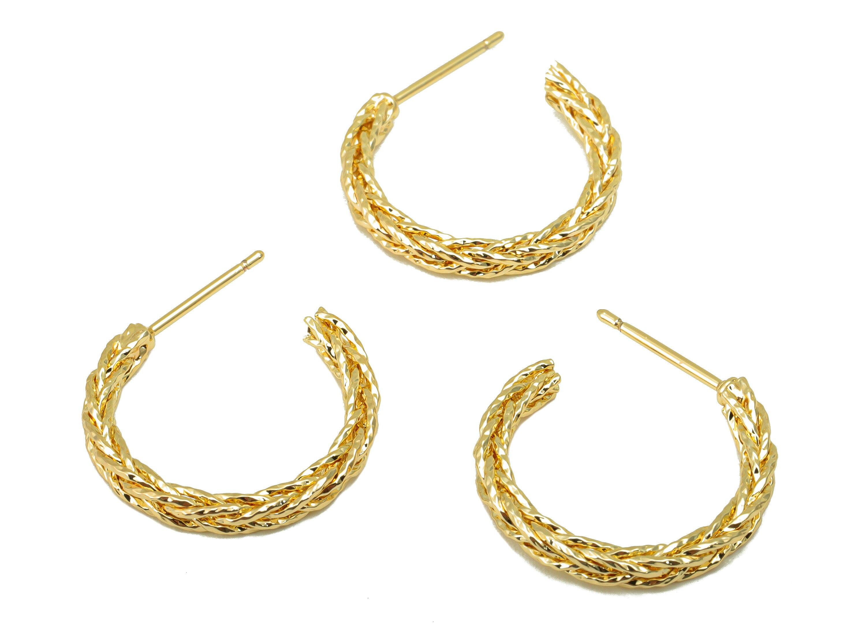 Brass Twist Chain Earrings Studs - Brass Hoop Open Earring Post - Hoop C Earring Post - 18K Real Gold Plated -20x 25.08x 2.65mm- RGP6302 - DOMEDBAZAAR