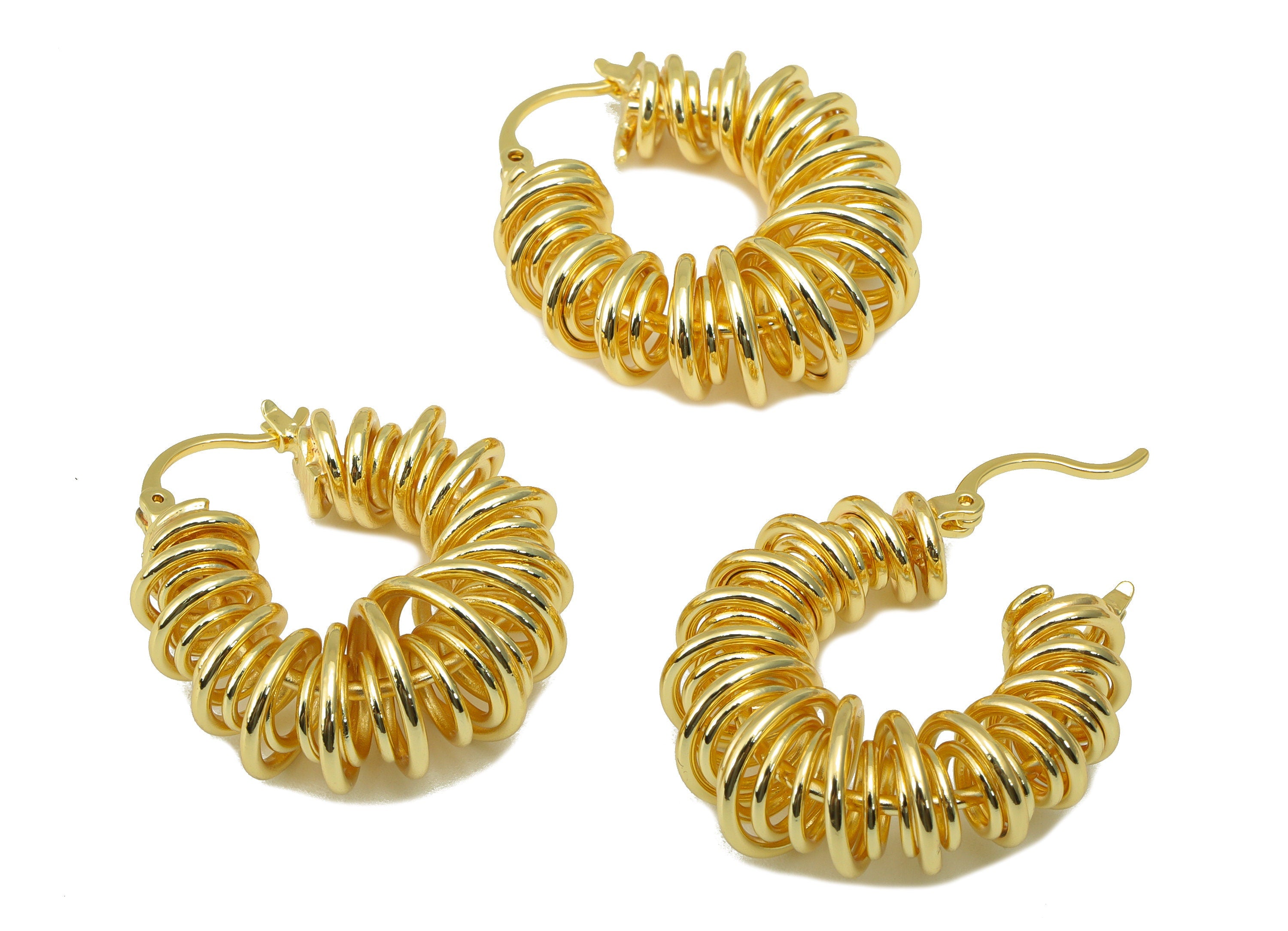 Brass Spiral Coil Clasp - Brass Coil Binding Huggie Hoop - Gold Wire Spring Earring -Hoop Clasp- 18K Real Gold Plated - 32x27x11mm- RGP6301 - DOMEDBAZAAR