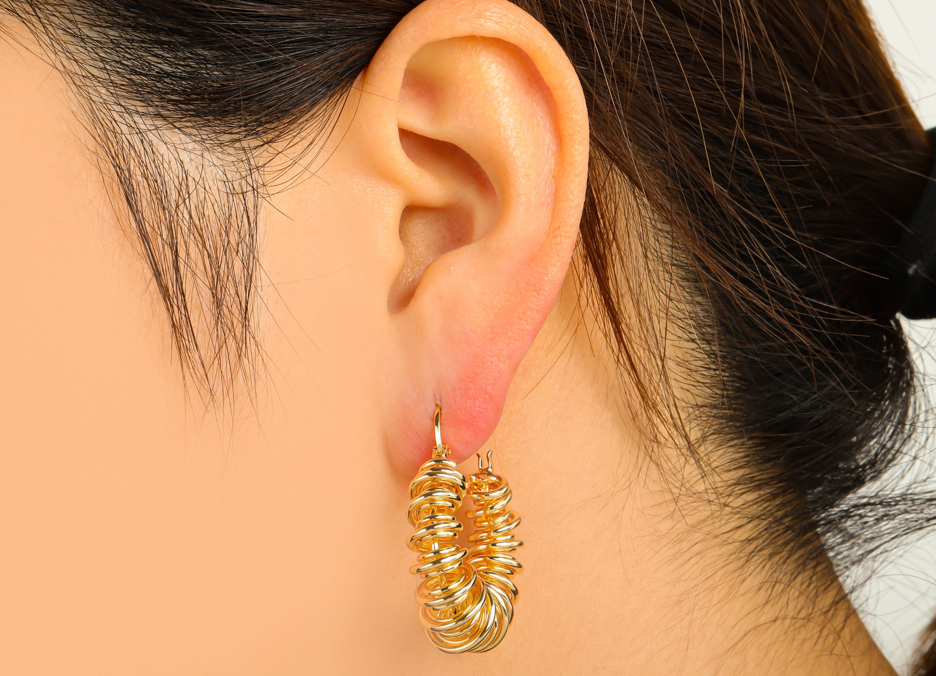 Brass Spiral Coil Clasp - Brass Coil Binding Huggie Hoop - Gold Wire Spring Earring -Hoop Clasp- 18K Real Gold Plated - 32x27x11mm- RGP6301 - DOMEDBAZAAR
