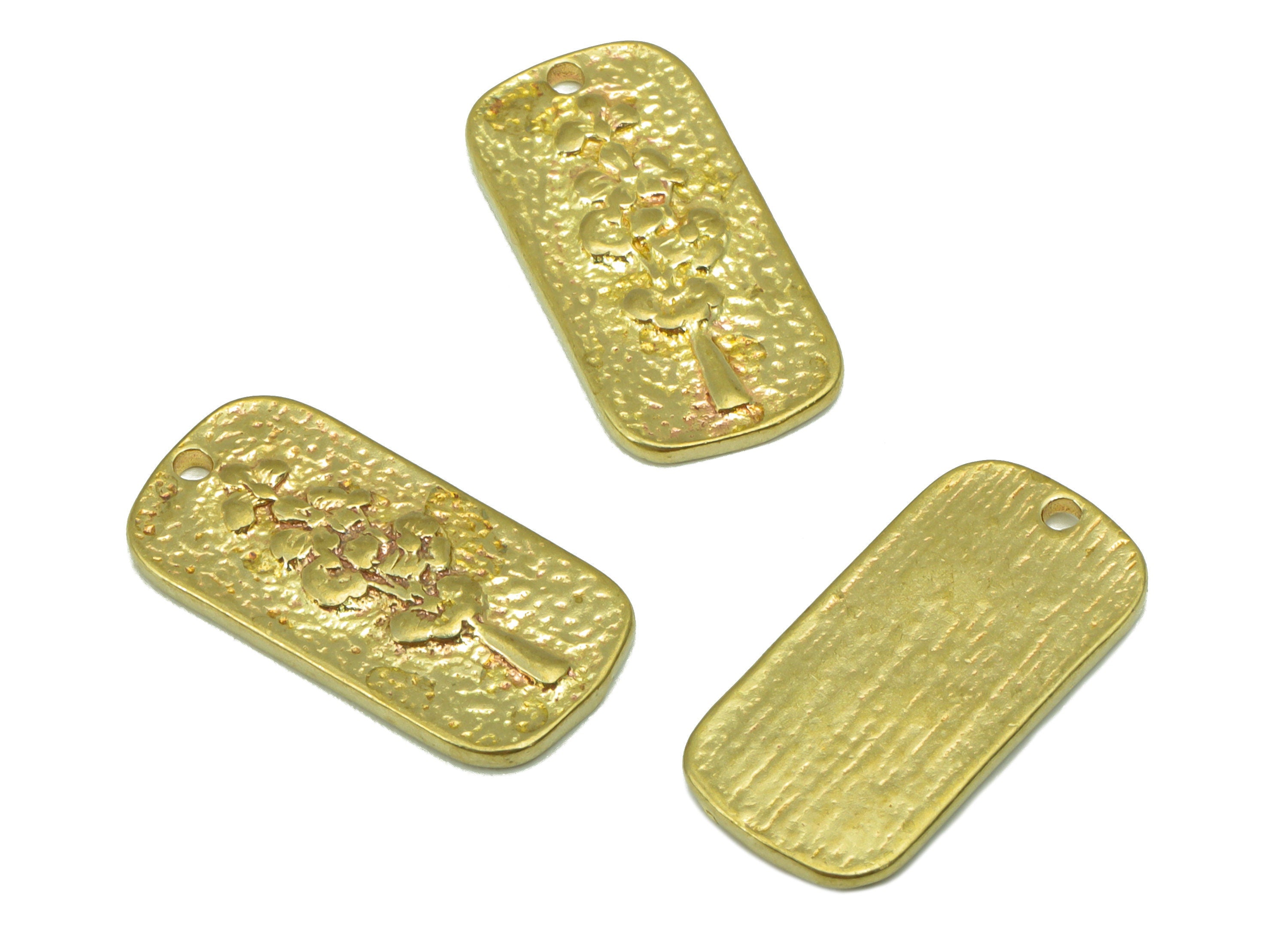 Brass Oval Rectangle Earring-Raw Brass Hammered Charm-Botanical Charms- lavernder Flower- Flower Pendant-Earring Charm -12x 10x2.78mm-PP8511 - DOMEDBAZAAR