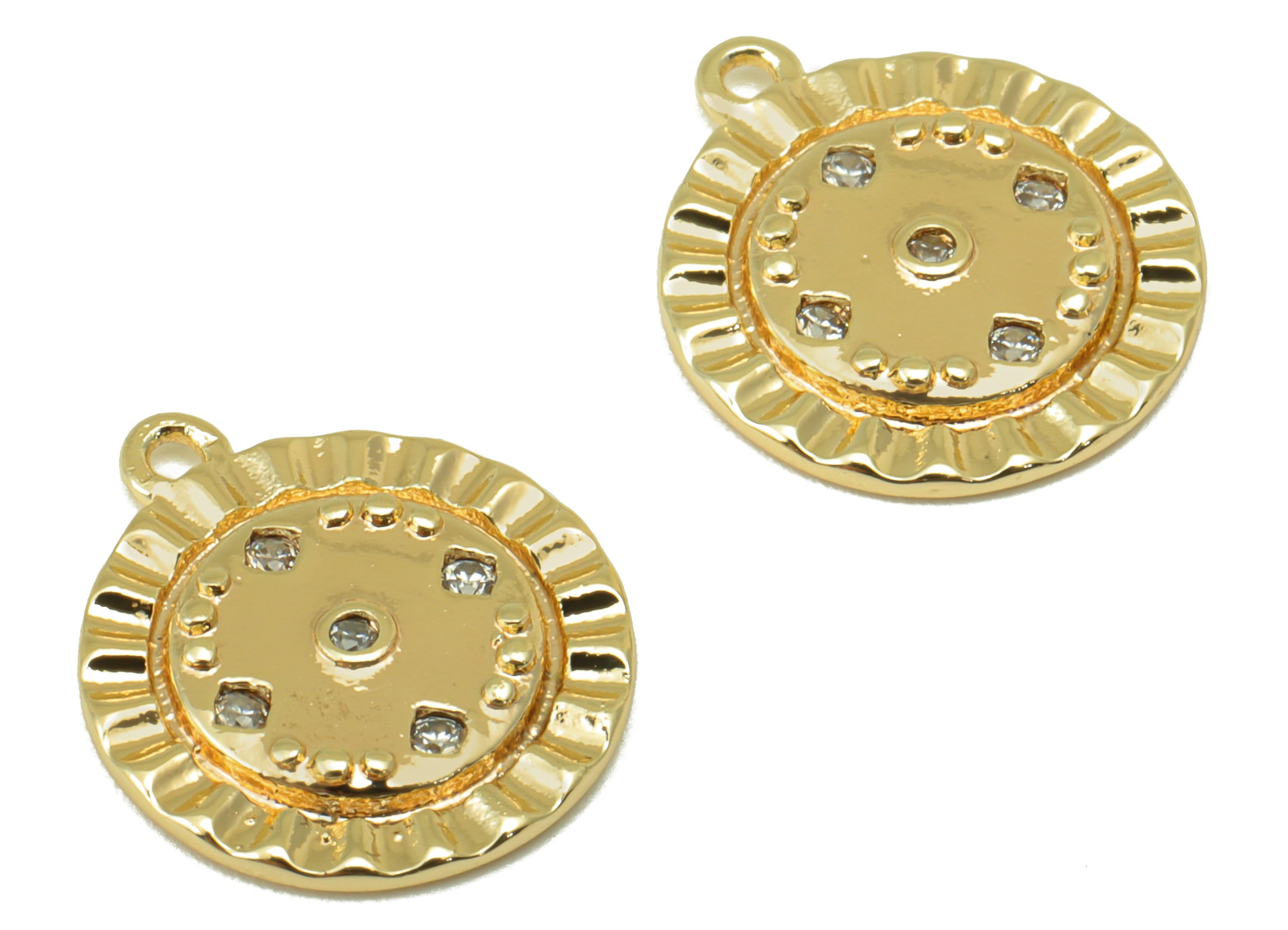 Brass Round Charm - Brass Cubic Zirconia Charm - Lace Dot Earring Charm - For Necklace - 18K Real Gold Plated - 14.45x13mm x 1.64mm-RGP6310 - DOMEDBAZAAR
