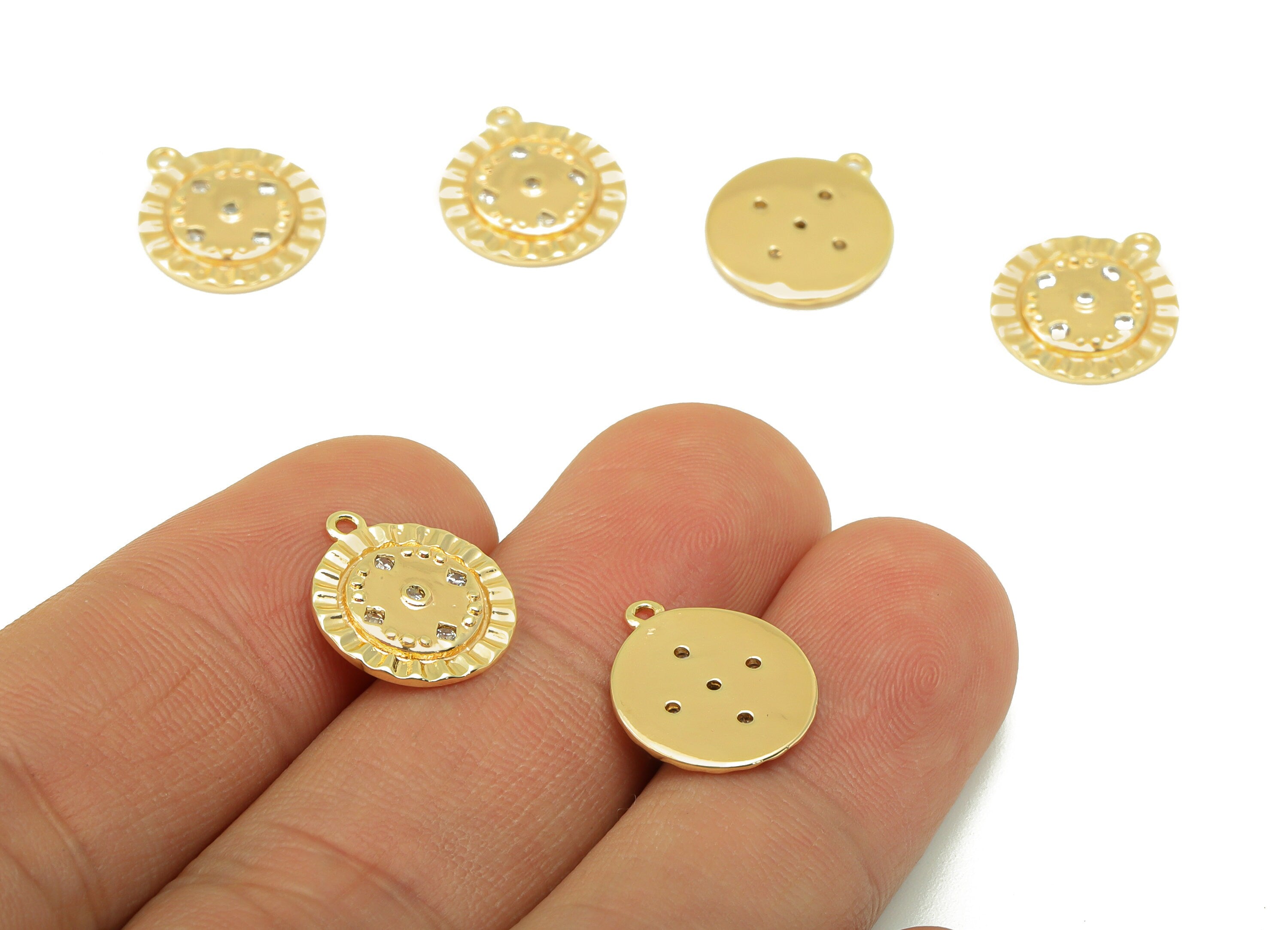Brass Round Charm - Brass Cubic Zirconia Charm - Lace Dot Earring Charm - For Necklace - 18K Real Gold Plated - 14.45x13mm x 1.64mm-RGP6310 - DOMEDBAZAAR