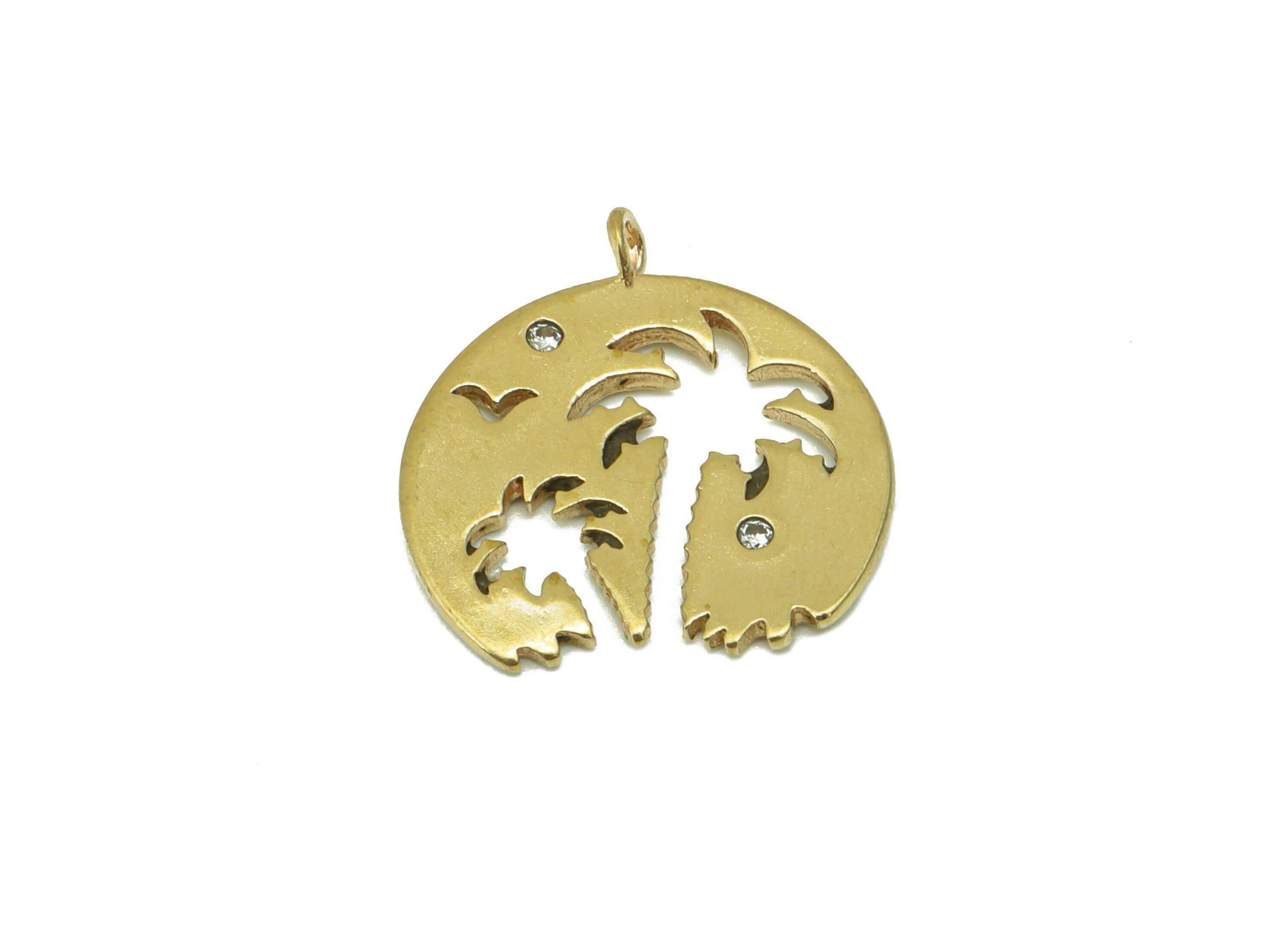 Brass Round Earring-Raw Brass Round Pendant -Palm Tree Island Charm- Botanical Charm -Jewelry Supplies -19x 18x 1.33mm-PP8503 - DOMEDBAZAAR