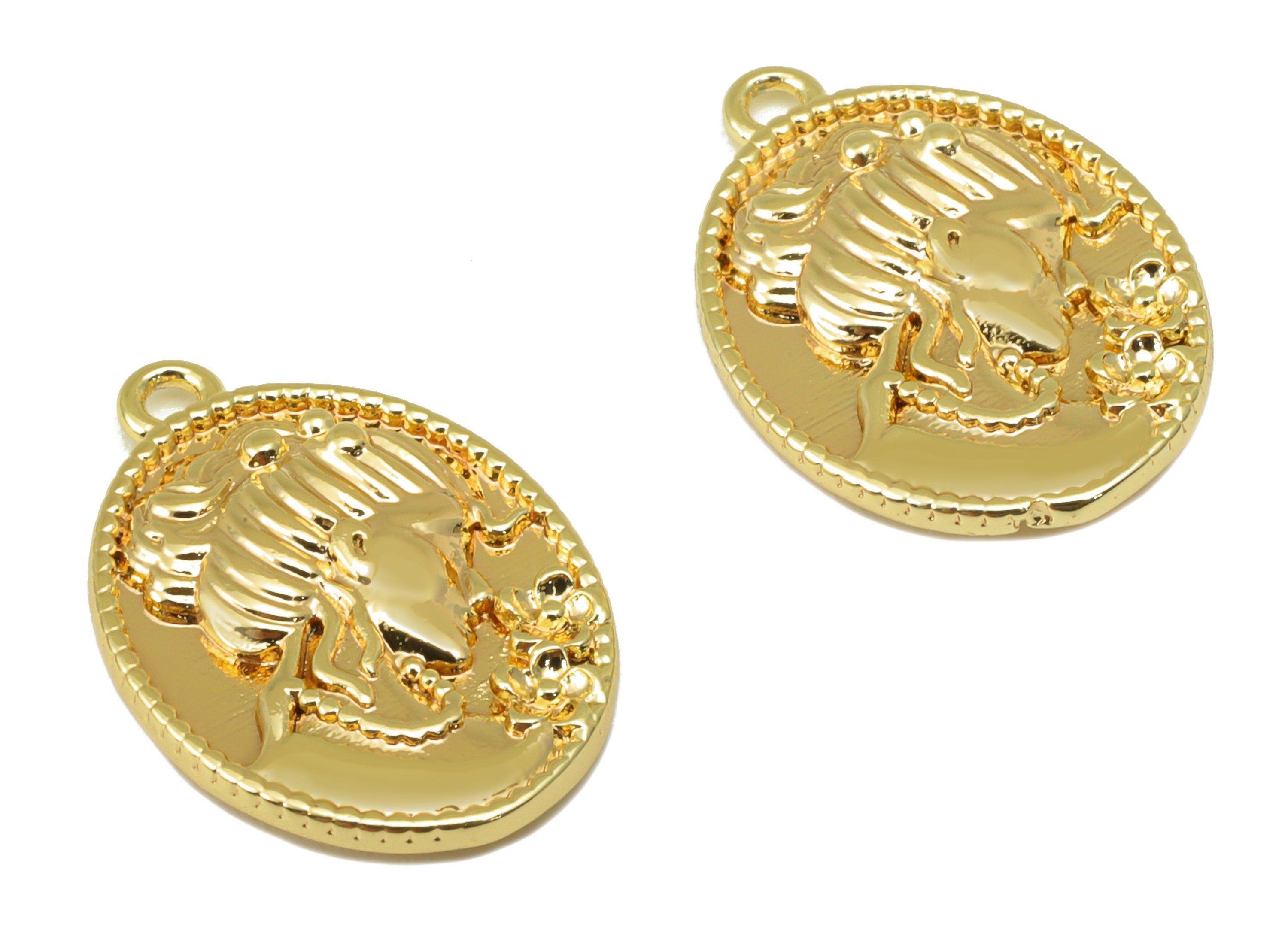 Brass Ellipse Charm - Brass Flower Earring Charm - Portrait Oval Frame Gold Charm - For Necklace - 18K Real Gold Plated -18x12x3mm-RGP6317 - DOMEDBAZAAR