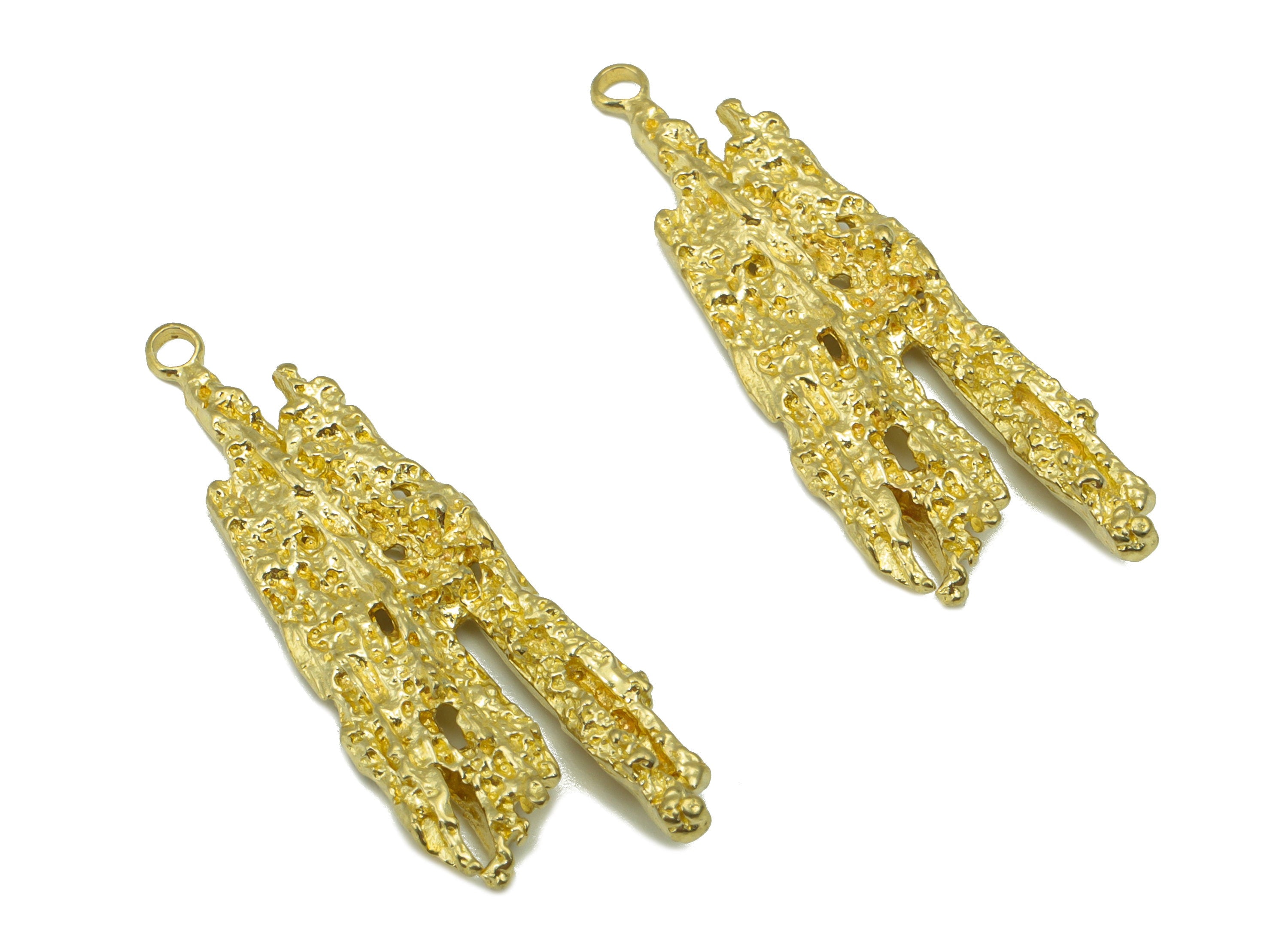 Brass  Tree Bark  Earring - Raw Brass Tree Bark Pendant - Cliff Charm- Earring Pendant --Jewelry Supplies - 36x 11x 3.6mm--PP8505 - DOMEDBAZAAR