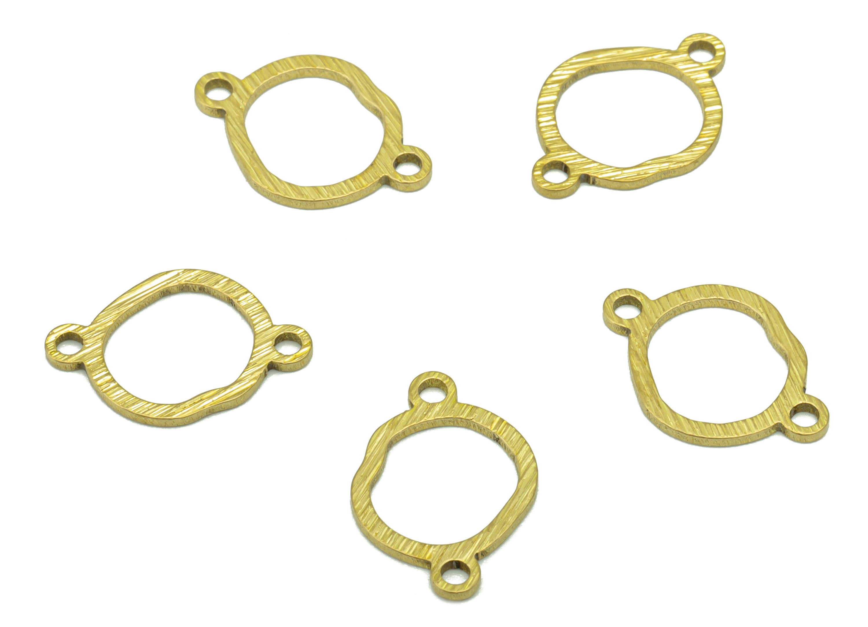 Brass Round  Earring Connector - Raw Brass Textured  Charm -Bent Round Bracelet Connector - Jewellery Supplies -13 x10x0.75mm- PP8398 - DOMEDBAZAAR