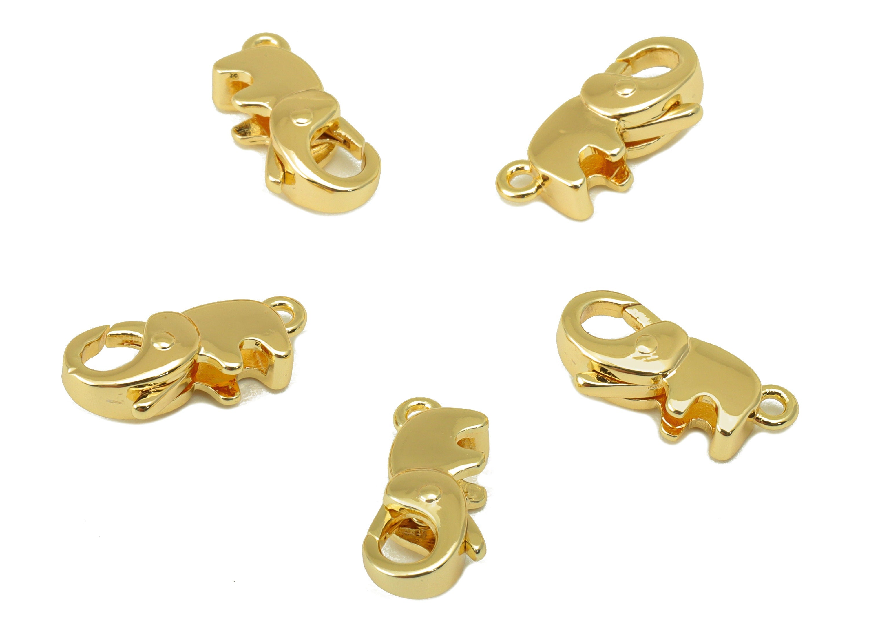 Brass Lobster Clasp - Brass Elephant Clasp -Gold Mini Animal Clasp - For Necklace - For Bracelet- 18K Real Gold Plated - 14.5x7x3mm- RGP6354 - DOMEDBAZAAR