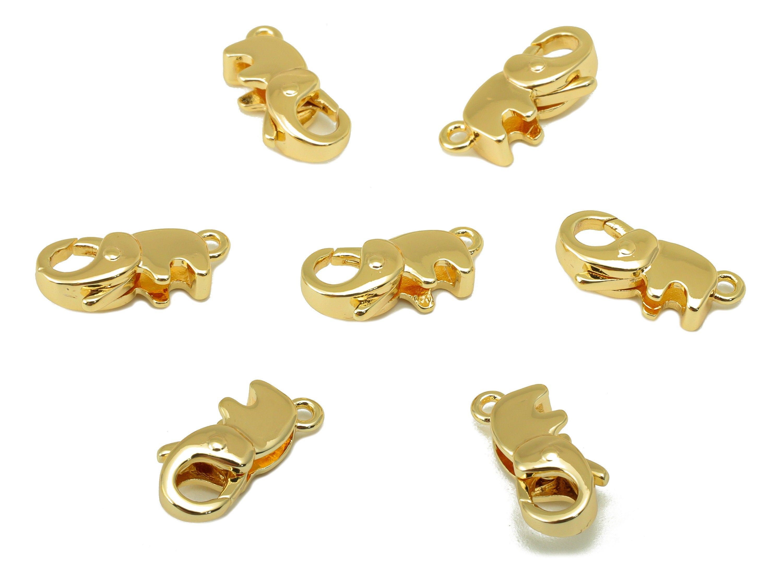 Brass Lobster Clasp - Brass Elephant Clasp -Gold Mini Animal Clasp - For Necklace - For Bracelet- 18K Real Gold Plated - 14.5x7x3mm- RGP6354 - DOMEDBAZAAR