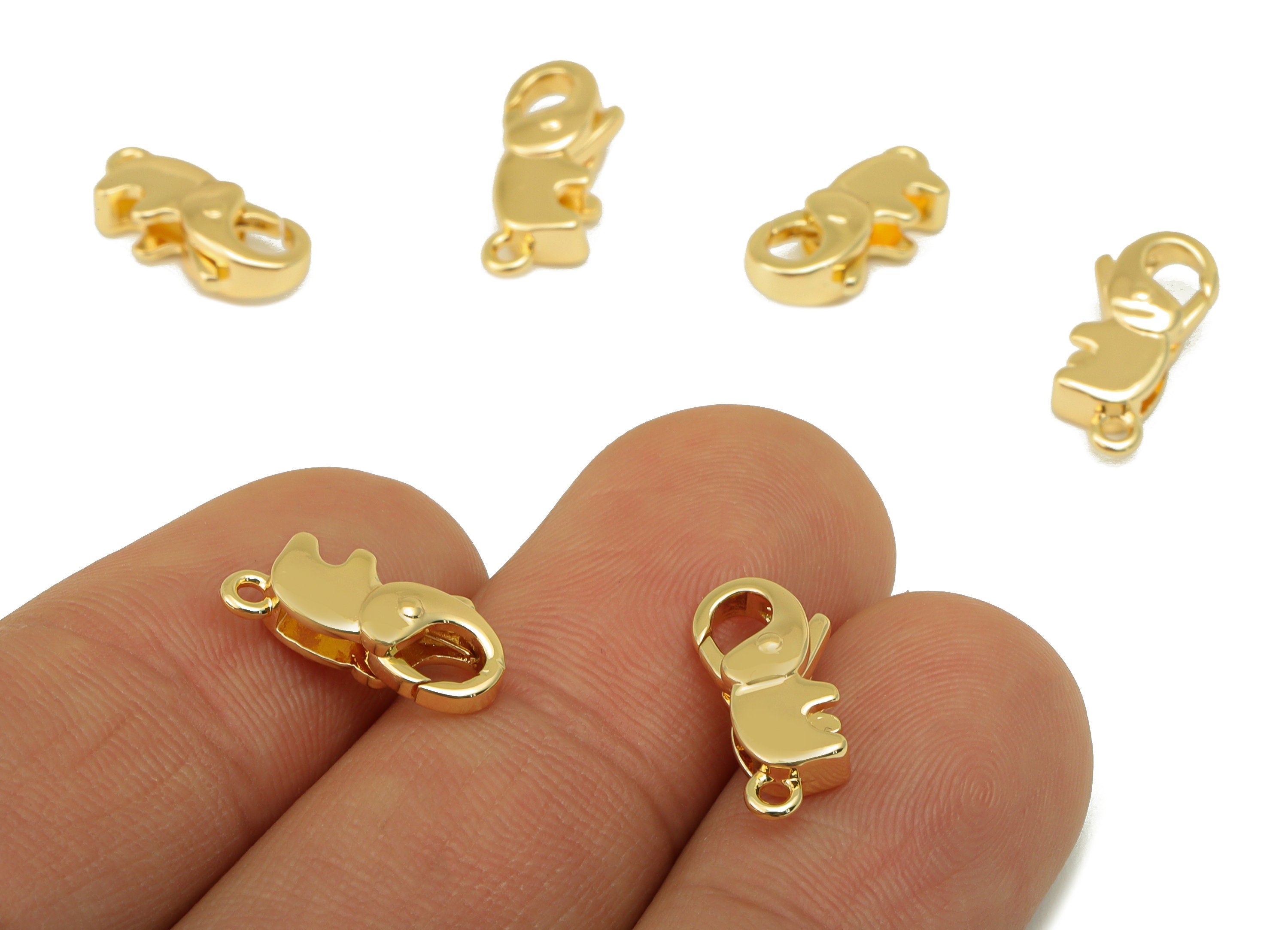 Brass Lobster Clasp - Brass Elephant Clasp -Gold Mini Animal Clasp - For Necklace - For Bracelet- 18K Real Gold Plated - 14.5x7x3mm- RGP6354 - DOMEDBAZAAR