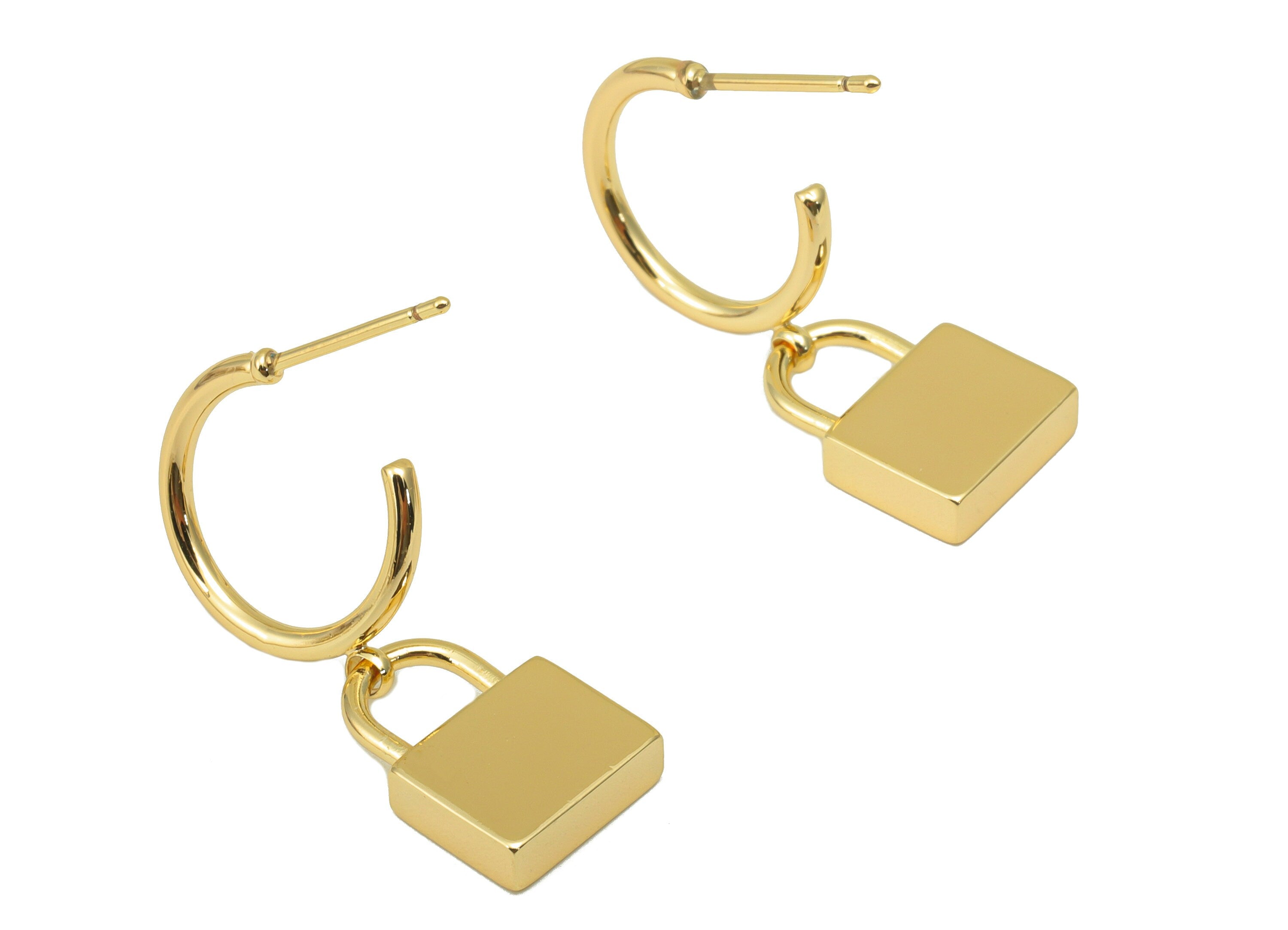 Brass Open Hoop Earring Stud - Brass Lock Earring Post - Gold Lock Earring Post - 18K Real Gold Plated - 29.03 x 21.04 x 3.03mm- RGP6338 - DOMEDBAZAAR