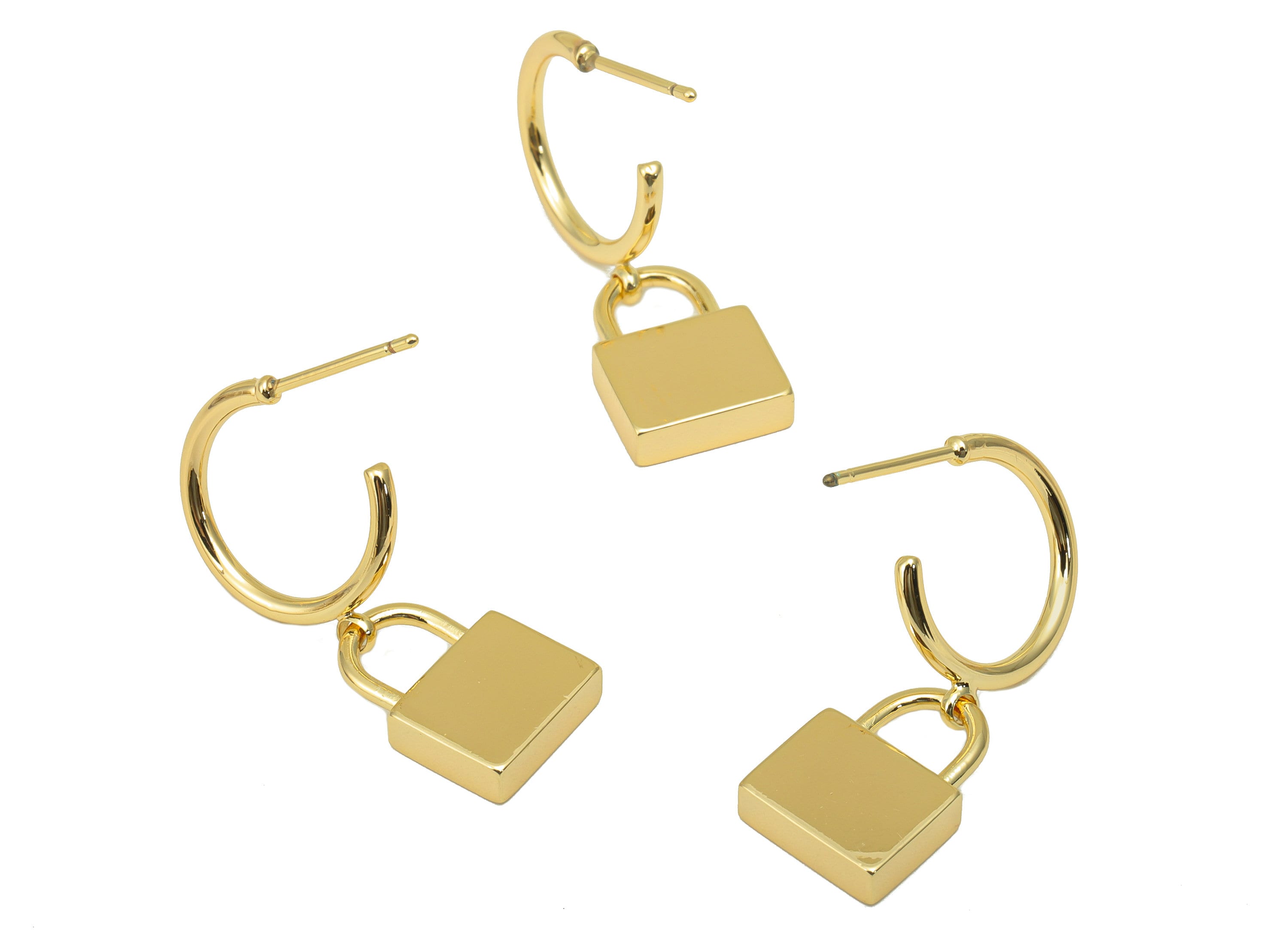 Brass Open Hoop Earring Stud - Brass Lock Earring Post - Gold Lock Earring Post - 18K Real Gold Plated - 29.03 x 21.04 x 3.03mm- RGP6338 - DOMEDBAZAAR