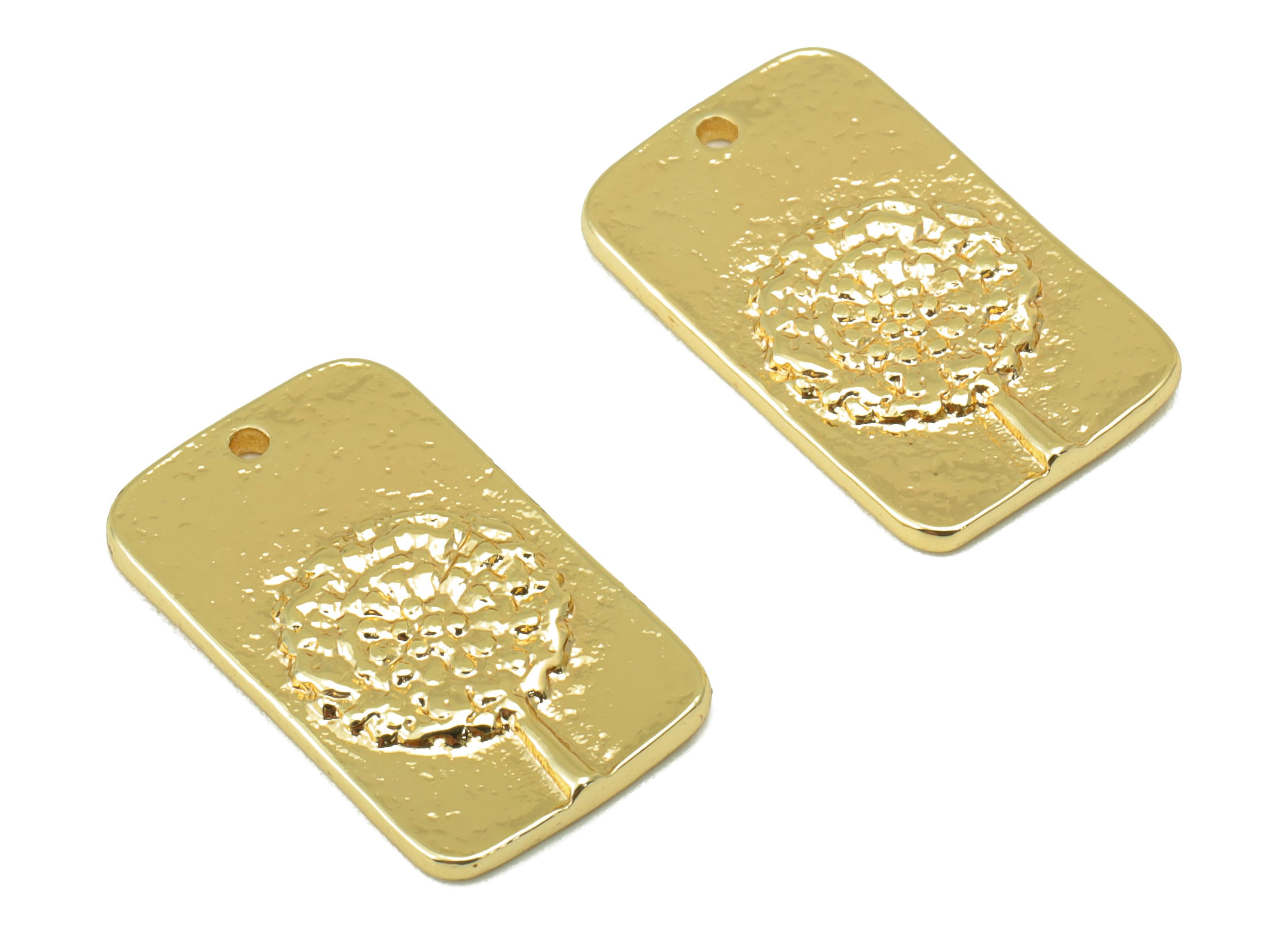Brass Flower Charm - Brass Hammered Dandelion Charm - Textured Botanical Earring- For Necklace -18K Real Gold Plated-20x12x 1.73mm- RGP6363 - DOMEDBAZAAR