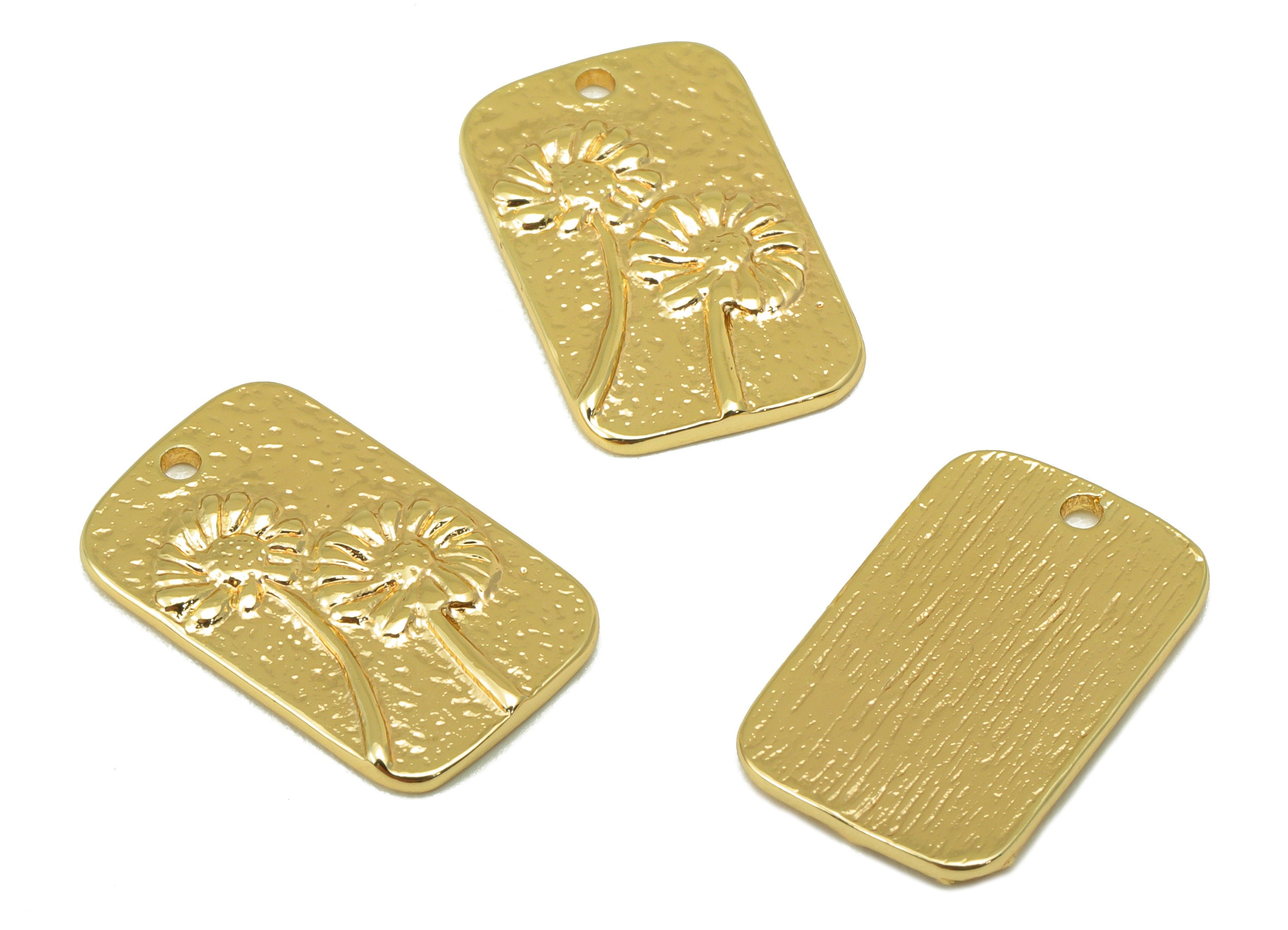 Brass Flower Charm - Brass Diasy Earring Charm - Hammered Botanical Earring - For Necklace - 18K Real Gold Plated - 17x11x1mm - RGP6365 - DOMEDBAZAAR