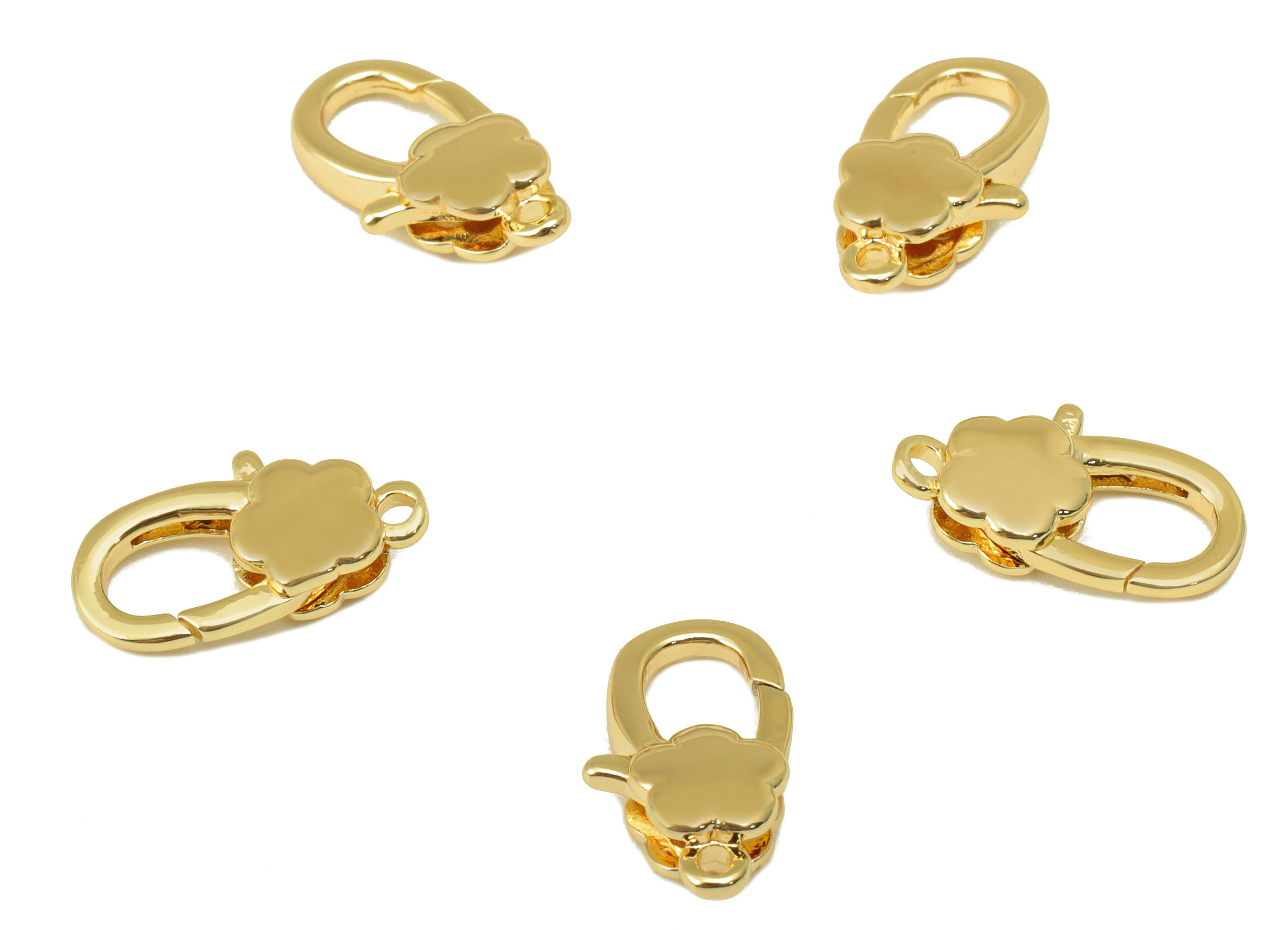 Brass Lobster Clasp - Brass Rose Dot Clasp -Gold Flower Clasp - For Necklace - For Bracelet- 18K Real Gold Plated - 14.27x7.8x3.6mm- RGP6384 - DOMEDBAZAAR