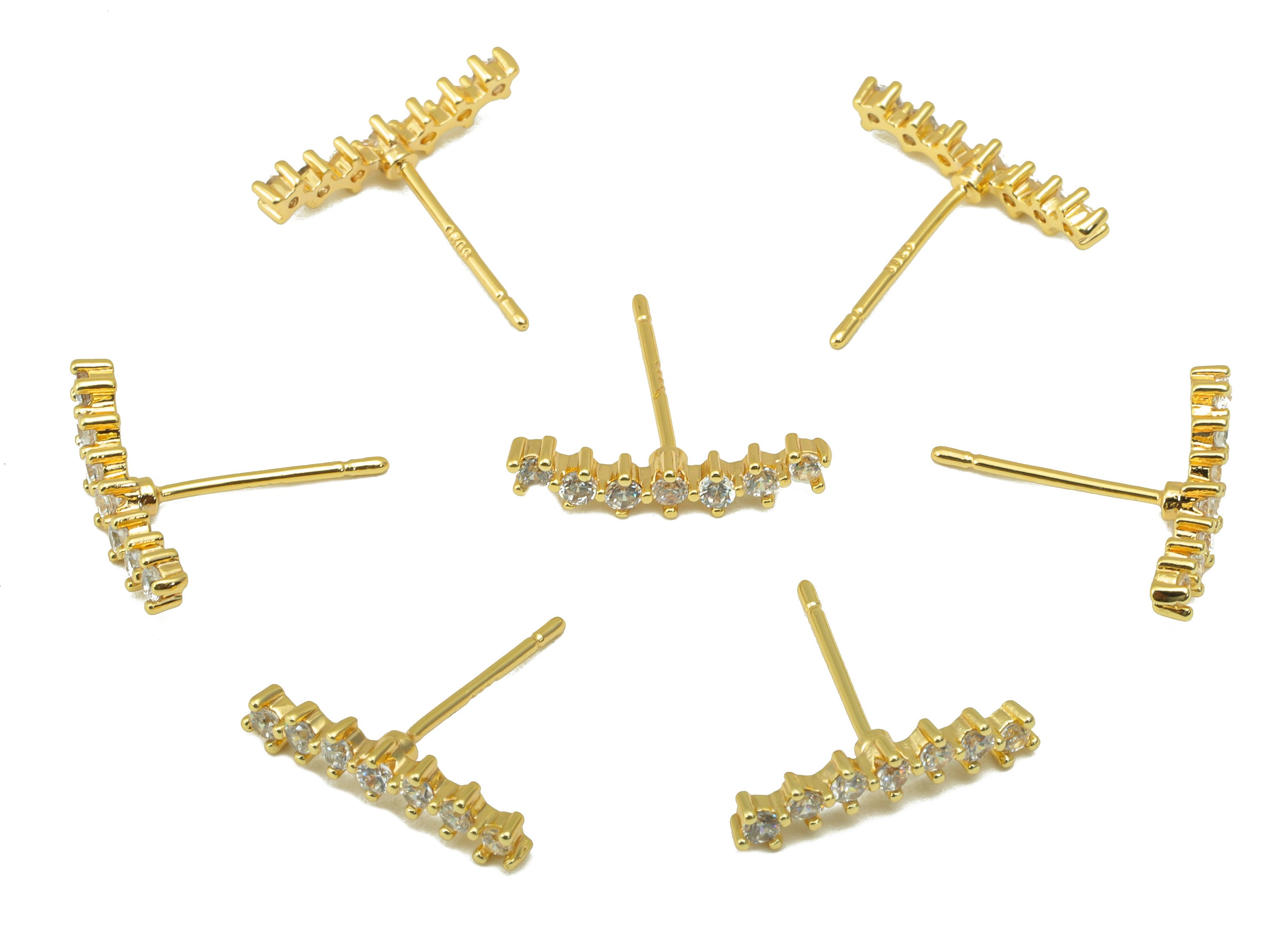 Brass Beads Earring Stud - Brass Bar CZ Earring Post - Cubic Zirconia Earring Post - 18K Real Gold Plated - 14.67x14x 2.02mm- RGP6311 - DOMEDBAZAAR