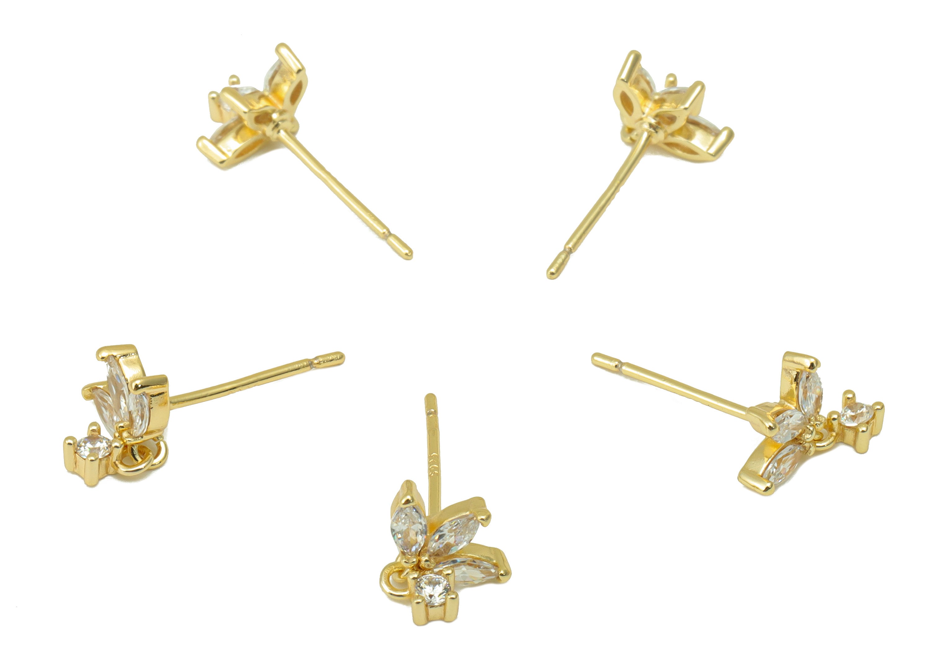 Brass Petal Earring Stud - Brass Marquise Earring Post - Shake Cubic Zirconia Earring Post - 18K Real Gold Plated - 11.09x8.1x1.9mm- RGP6391 - DOMEDBAZAAR
