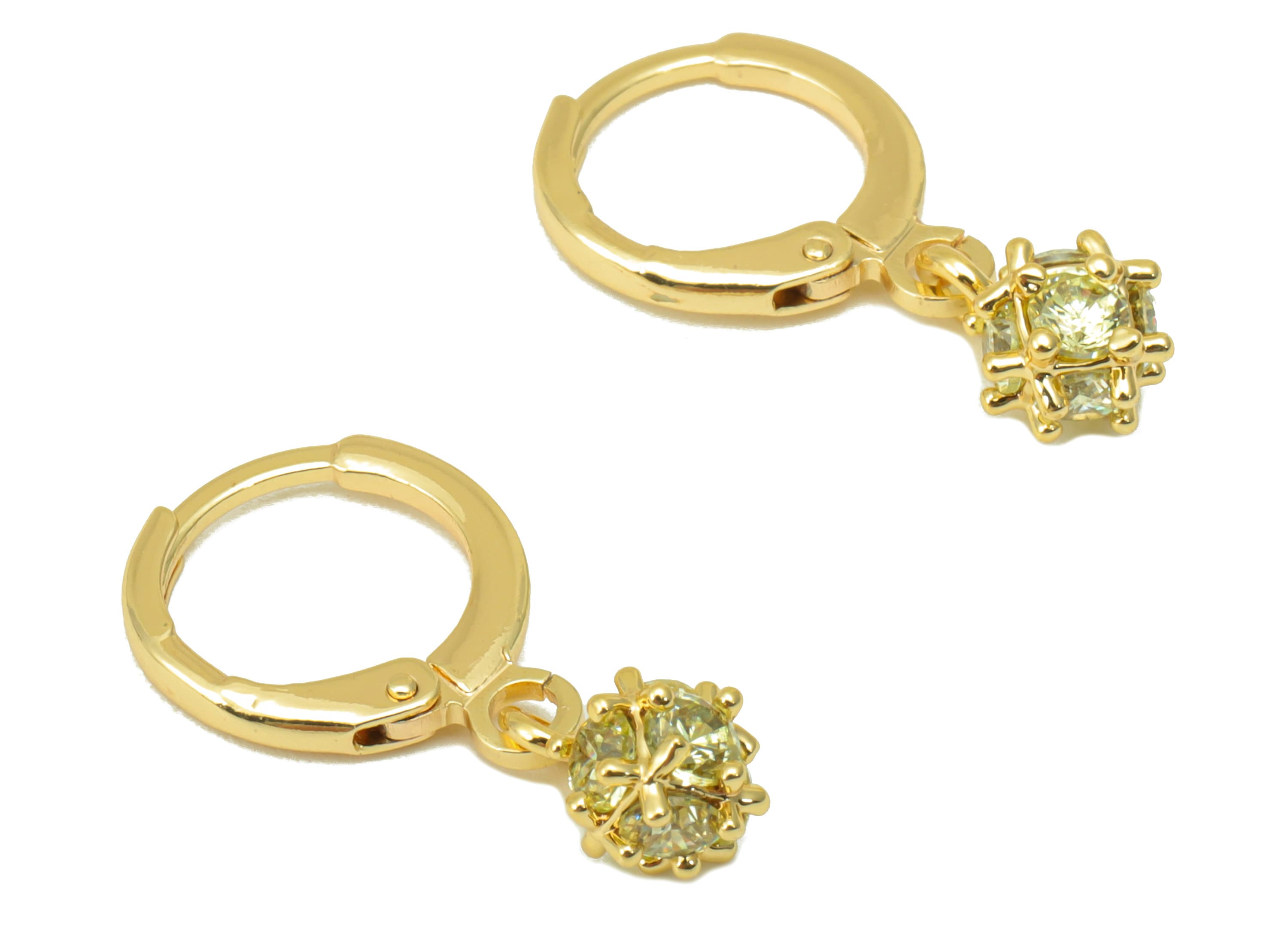 Brass Round Clasp - Brass CZ Huggie Hoop Clasp - Cubic Zirconia Ball Lever Back Clasp - 18K Real Gold Plated - 21.68x11.28x6.07mm- RGP6393 - DOMEDBAZAAR