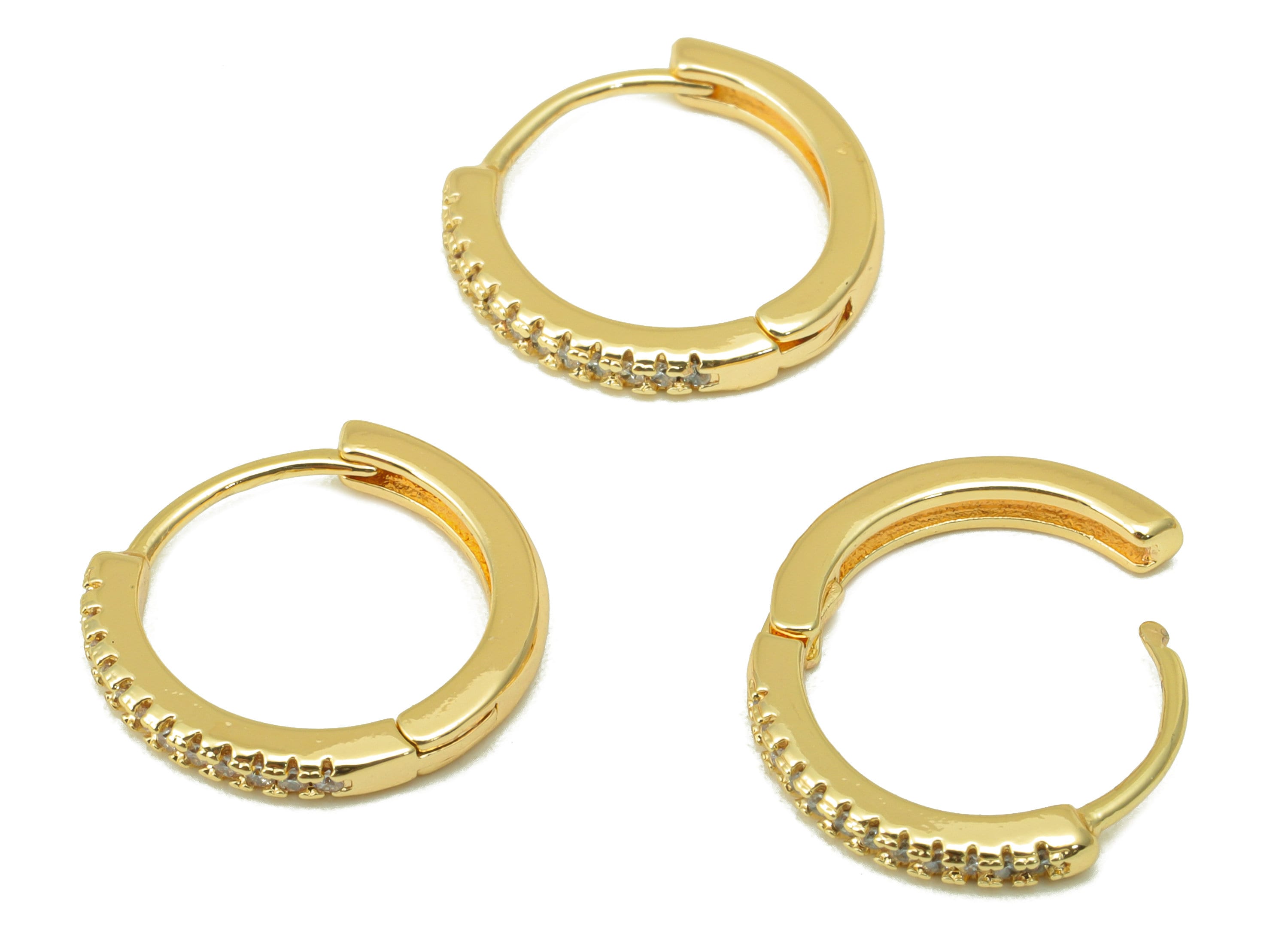 Brass Round Clasp - Brass CZ Huggie Hoop Clasp - Cubic Zirconia Circle Hoop Clasp - 18K Real Gold Plated - 14.76x13.52x2.03mm- RGP6381 - DOMEDBAZAAR