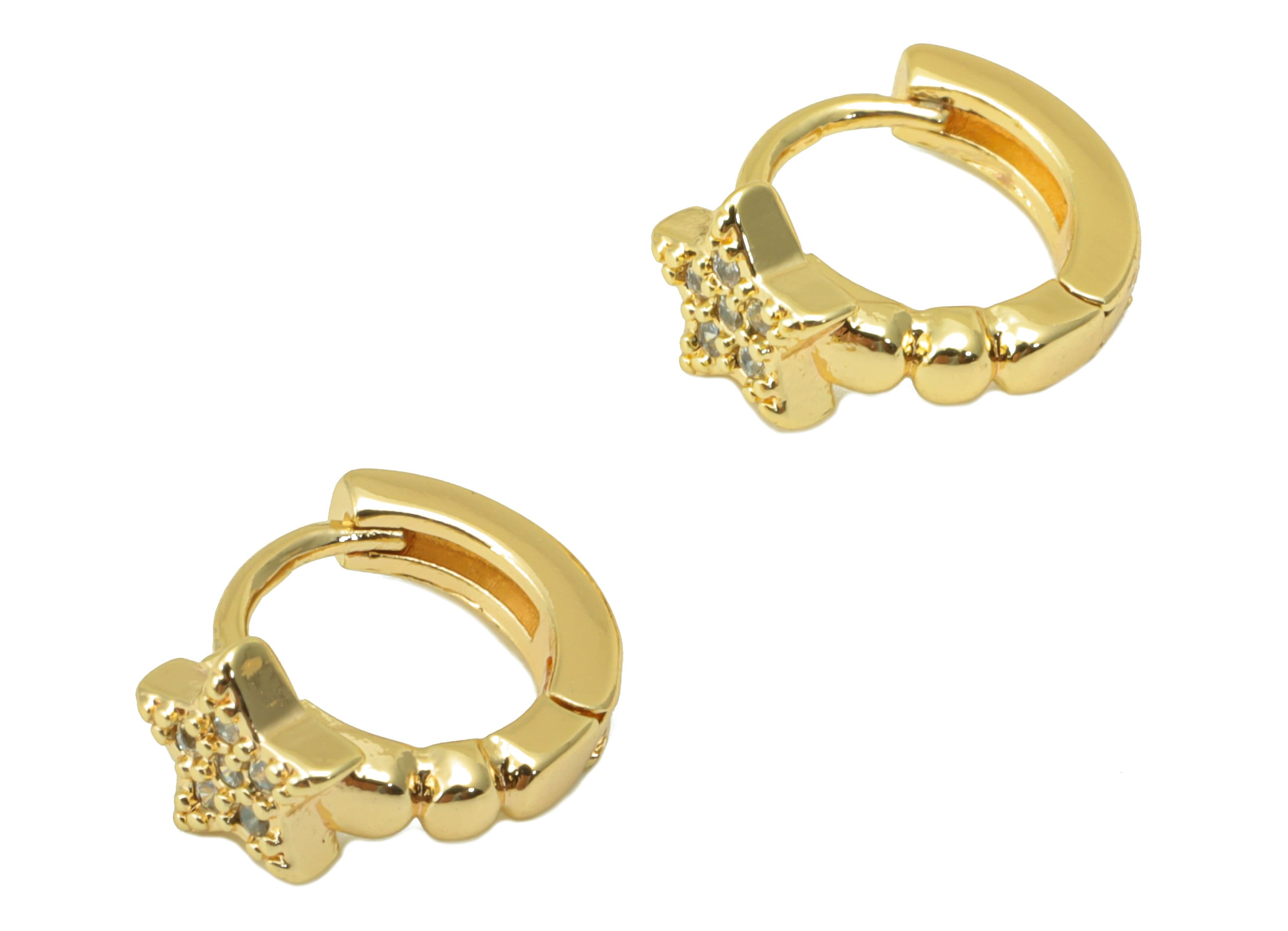 Brass Star Round Clasp - Brass CZ Huggie Hoop Clasp - Cubic Zirconia Circle Hoop Clasp - 18K Real Gold Plated - 10.86x8.94x 2.54mm- RGP6367 - DOMEDBAZAAR