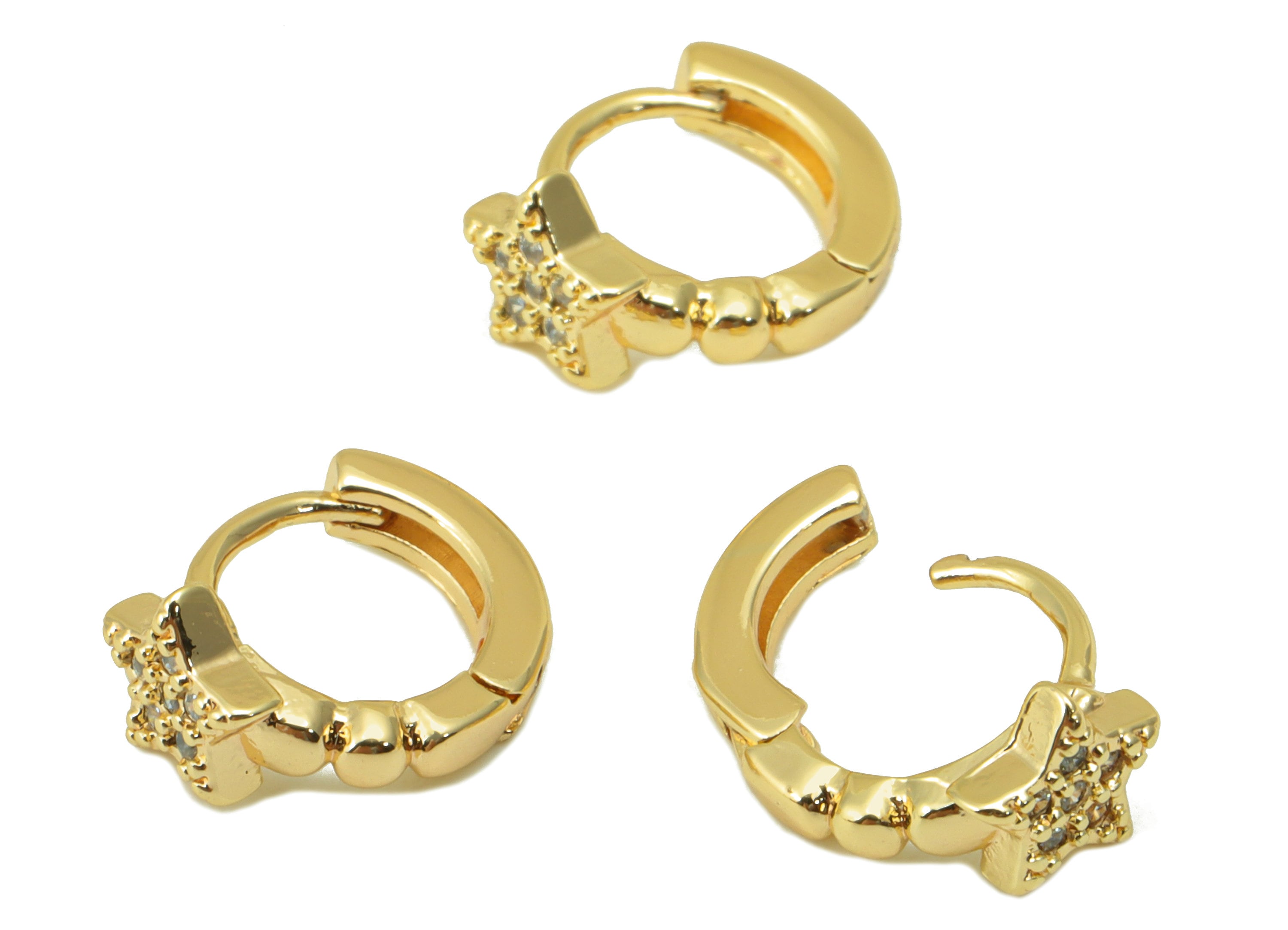 Brass Star Round Clasp - Brass CZ Huggie Hoop Clasp - Cubic Zirconia Circle Hoop Clasp - 18K Real Gold Plated - 10.86x8.94x 2.54mm- RGP6367 - DOMEDBAZAAR