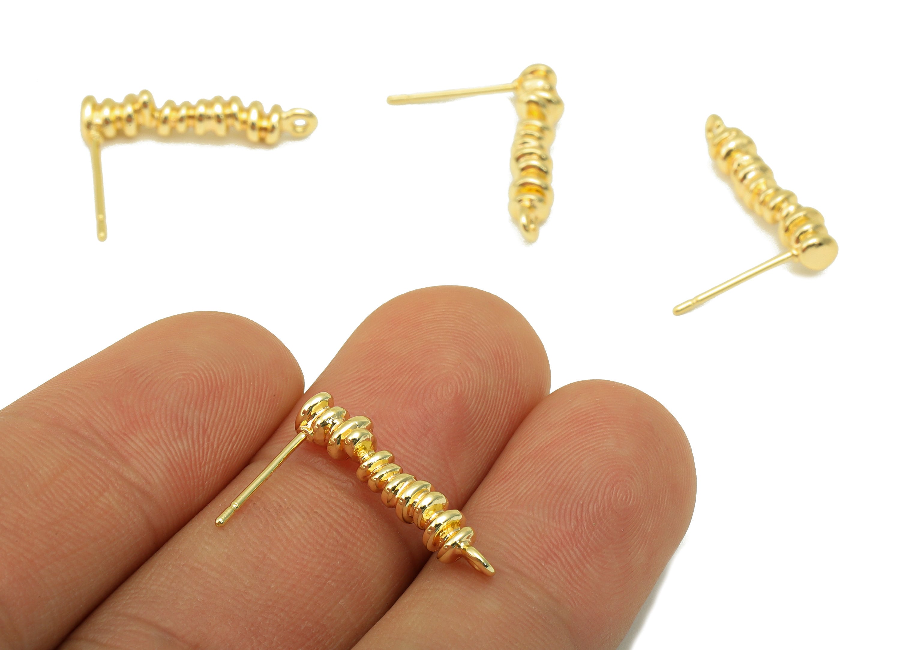 Brass Spiral Earrings Stud - Brass Spring Earring Post - Spiral Wire Earring Post with Loop - 18K Real Gold Plated -21x16x4mm- RGP6280 - DOMEDBAZAAR