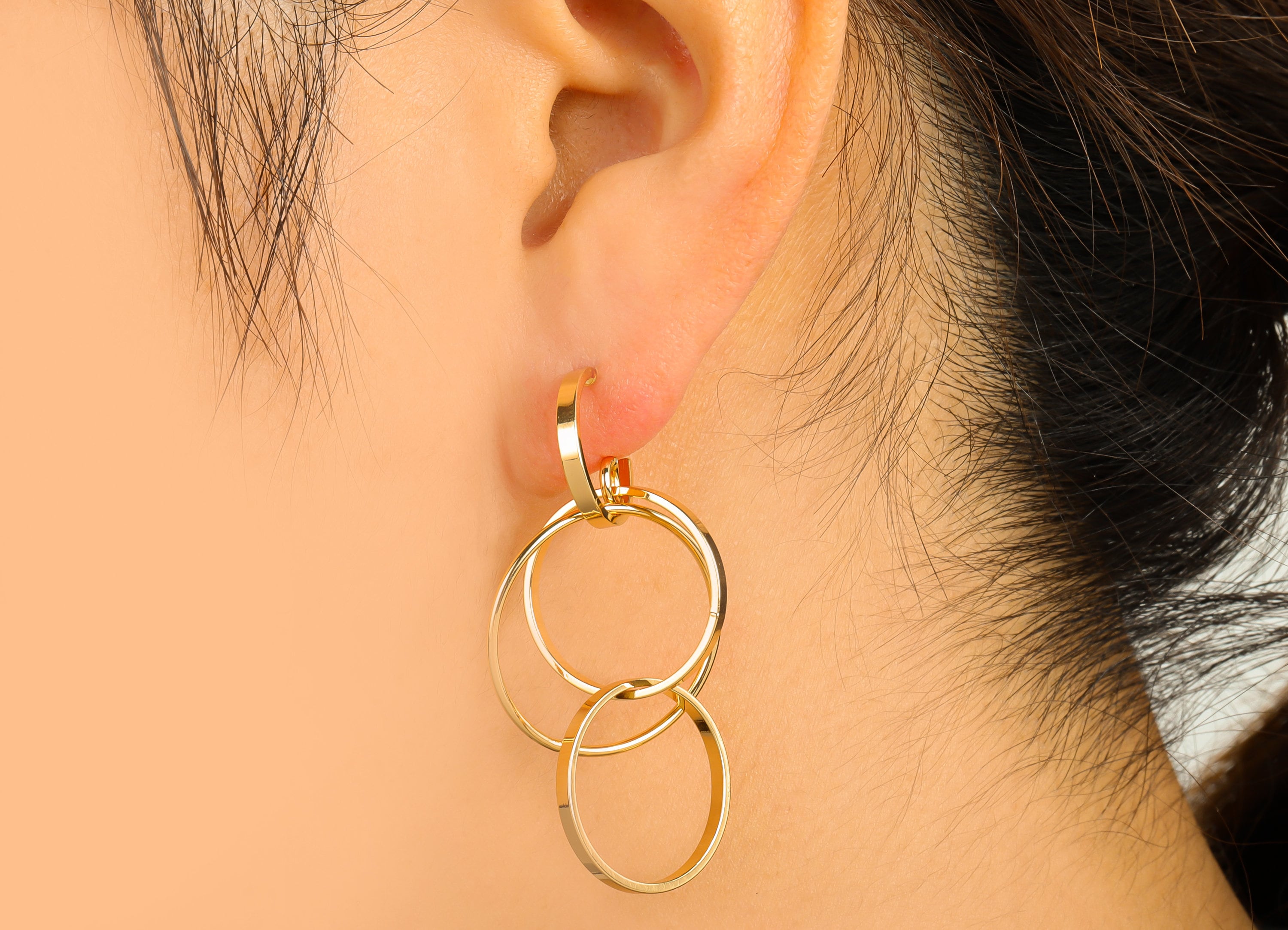Brass Open Hoop Earring Stud - Brass Hanging Circle Earring Post - Circle Link Earring Post - 18K Real Gold Plated - 52x24 x 1.09mm- RGP6262 - DOMEDBAZAAR