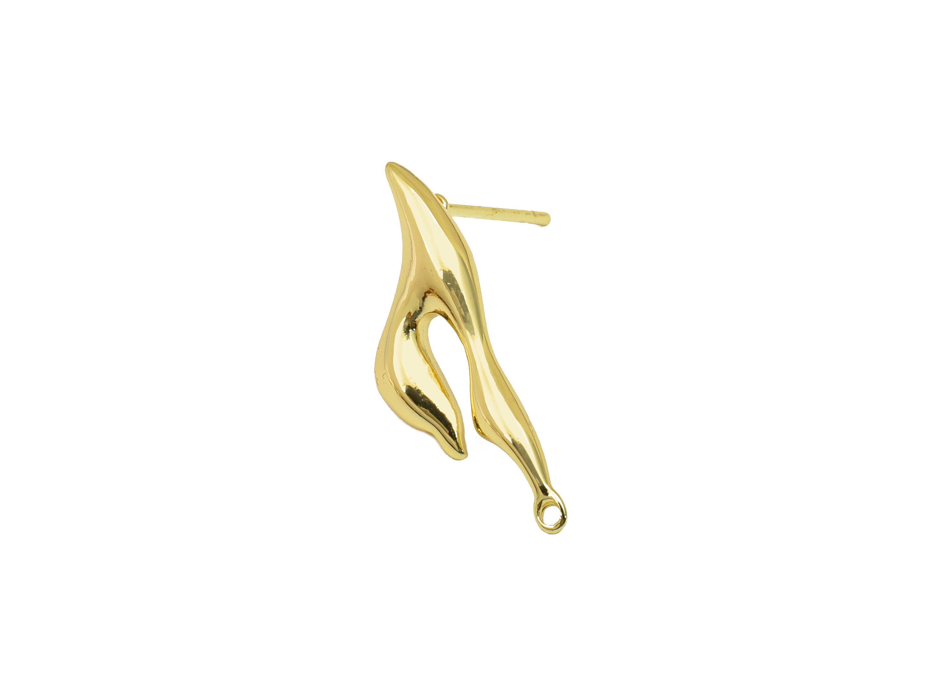 Brass Irregular Earring Stud - Melting Fly Earring Post - Burning Earring Post with Loop - 18K Real Gold Plated - 23.03x7.9x3.38mm- RGP6247 - DOMEDBAZAAR