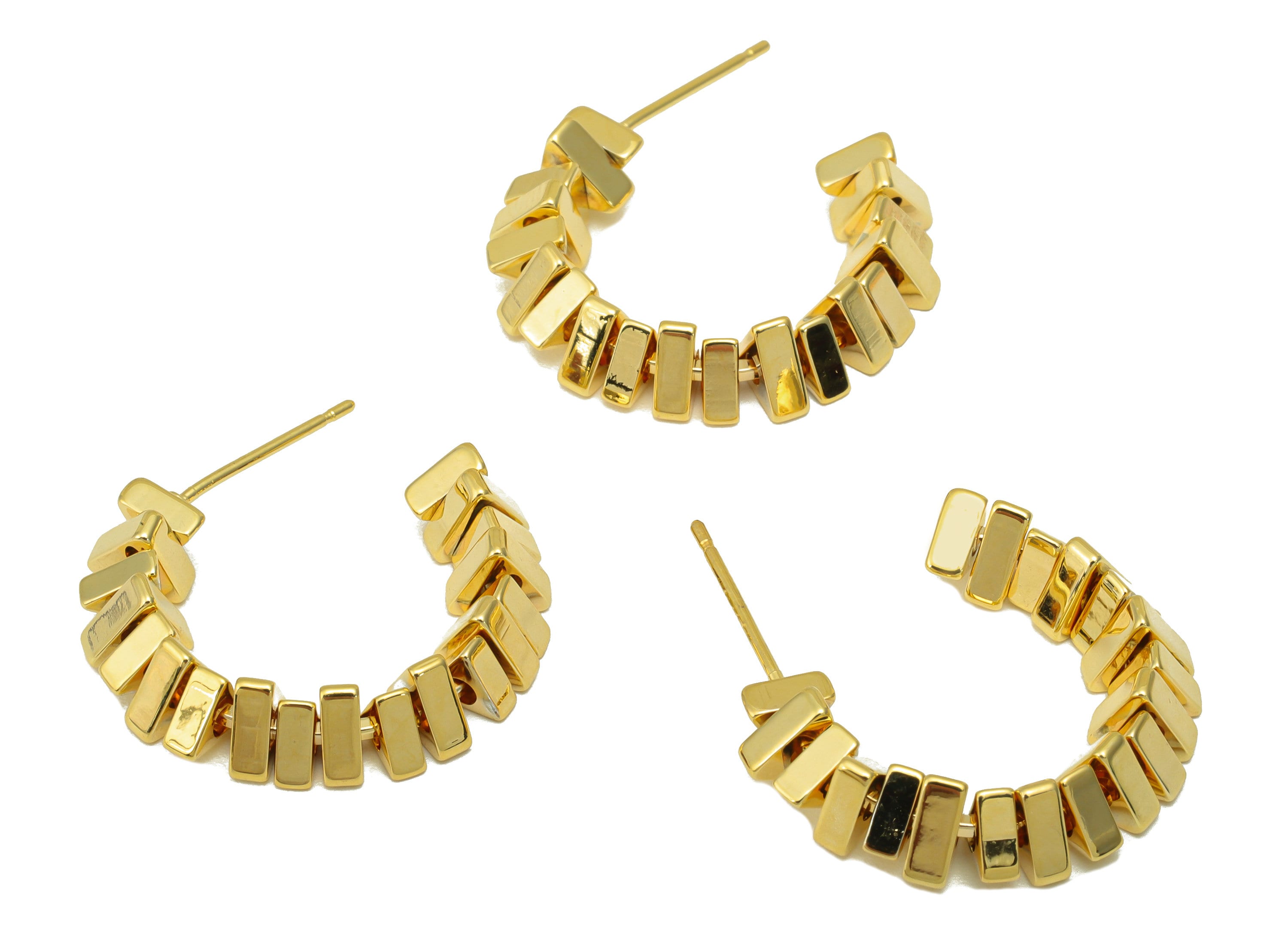 Brass Triangle Beaded Hoop Stud - Swivel Earring Post - Spacer Beads Earring Post- Open Hoop Post - 18K Real Gold Plated -22x26x5mm- RGP6279 - DOMEDBAZAAR