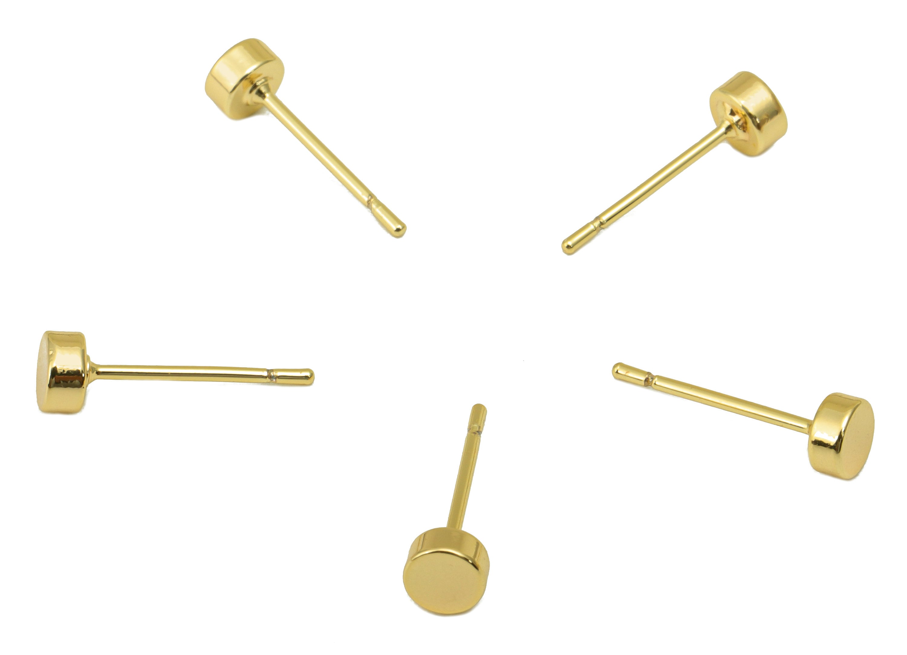 Brass Round Earring Stud - Brass Circle Earring Post - Mini Round Earring Post - Earring Post - 18K Real Gold Plated - 4x4x1.88mm- RGP6240 - DOMEDBAZAAR
