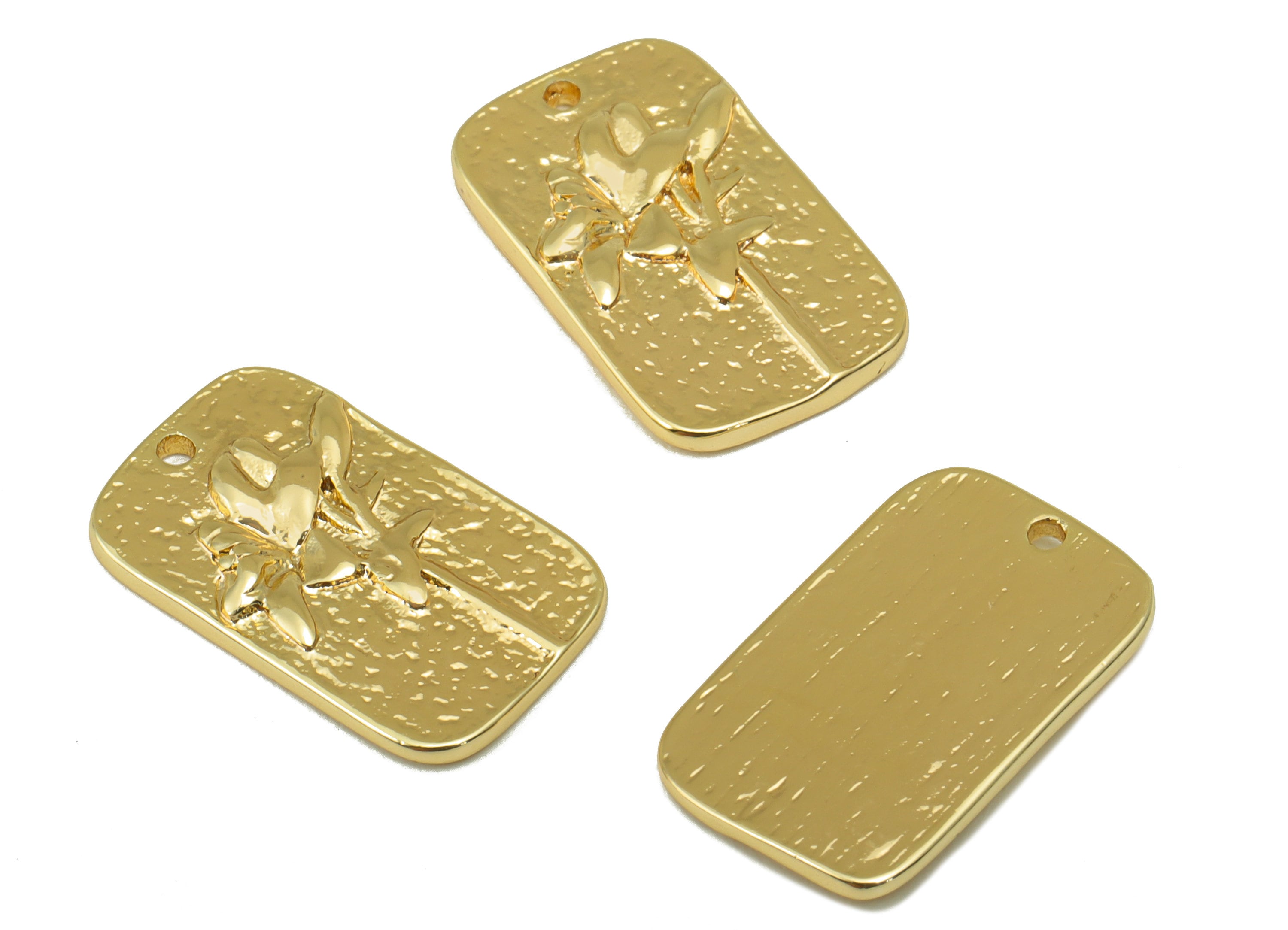 Brass Oval Rectangle Earring - Brass lily Charm - Hammered Flower Pendant -For Necklace - 18k Real Gold Plated-18.38x 11.32x1.89mm - RGP6388 - DOMEDBAZAAR