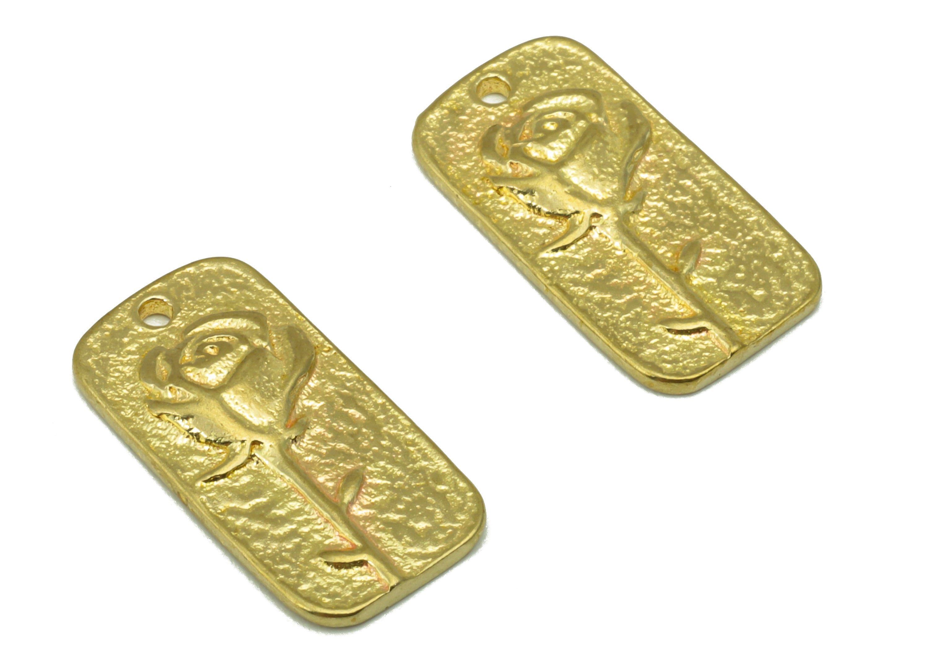 Brass Oval Rectangle Charm-Raw Brass Hammered -Botanical Charm-Flower Charm-Rose Pendant -Earring Charm -Jewelry Supplies - PP8437 - DOMEDBAZAAR