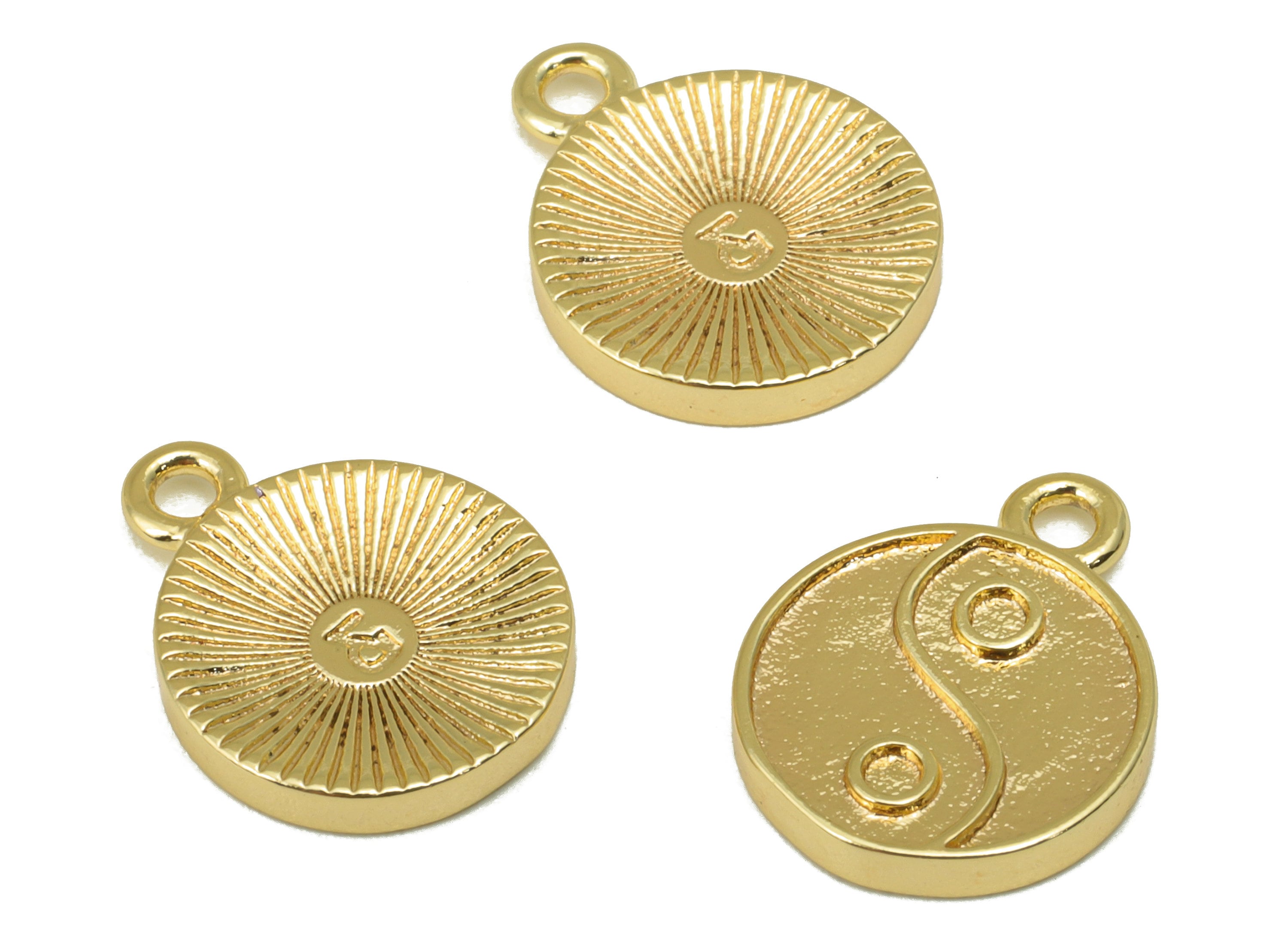 Brass yin yang Earring - Brass yin yang Charm - Textured Bracelet Pendant - For Necklace - 18k Real Gold Plated - 15.18x11.86x1.8mm- RGP6423 - DOMEDBAZAAR