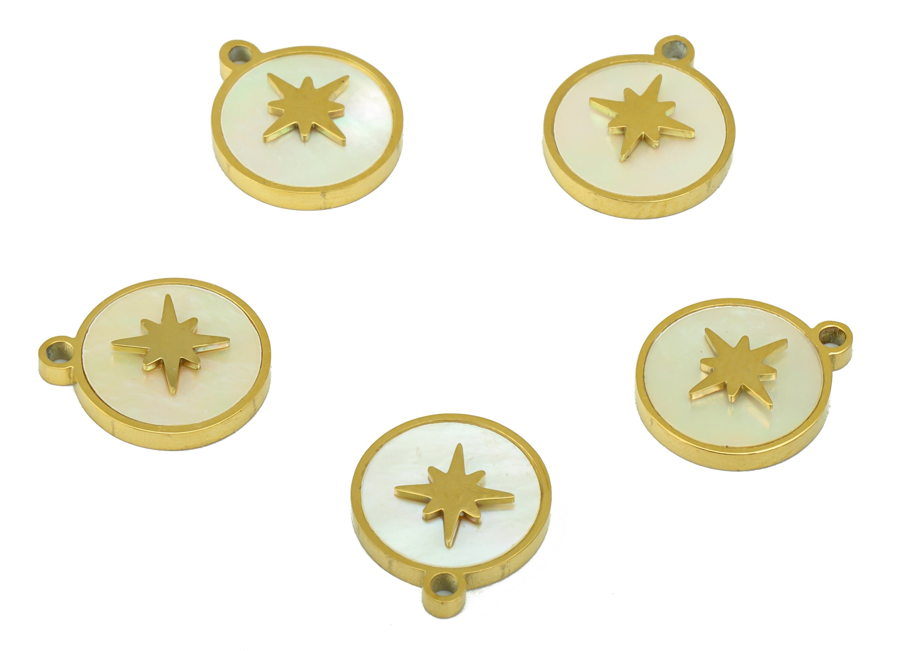 Stainless Steel shell Charm - Round North Star Earring Charm - Shell Pendant - For Necklace - 18K Real Gold Plated - 12x10x1.92mm- RGP6428 - DOMEDBAZAAR