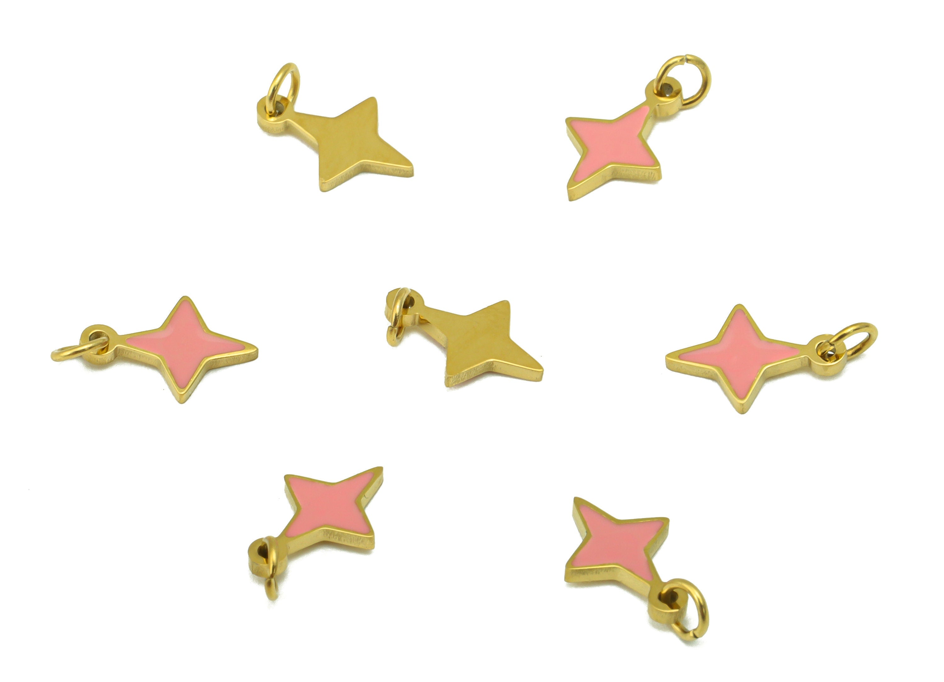 Stainless Steel Star Earring Charm - Pink Enamel Pendant - Star Bracelet Charm - For Necklace - 18k Real Gold Plated - 10.6x5.9x1mm- RGP6431 - DOMEDBAZAAR